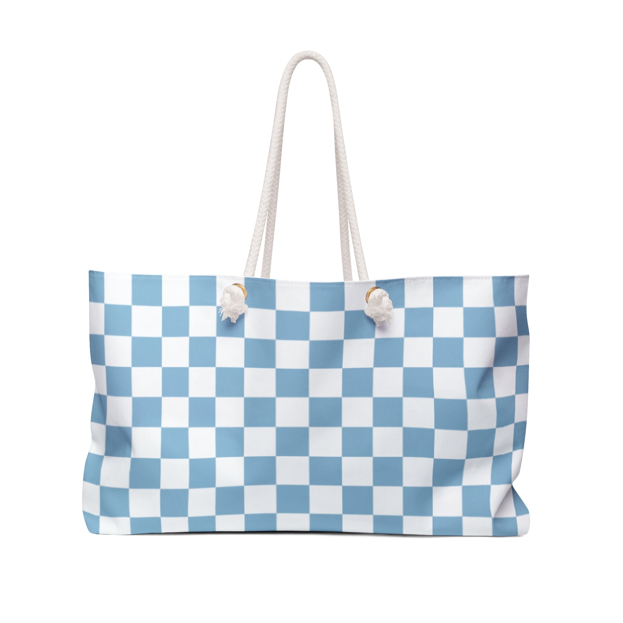 Chic Checkered Weekender Bag- In Blue Checkered | Stylish Travel Tote for Weekend Getaways, Gym, Beach, and Daily Errands
