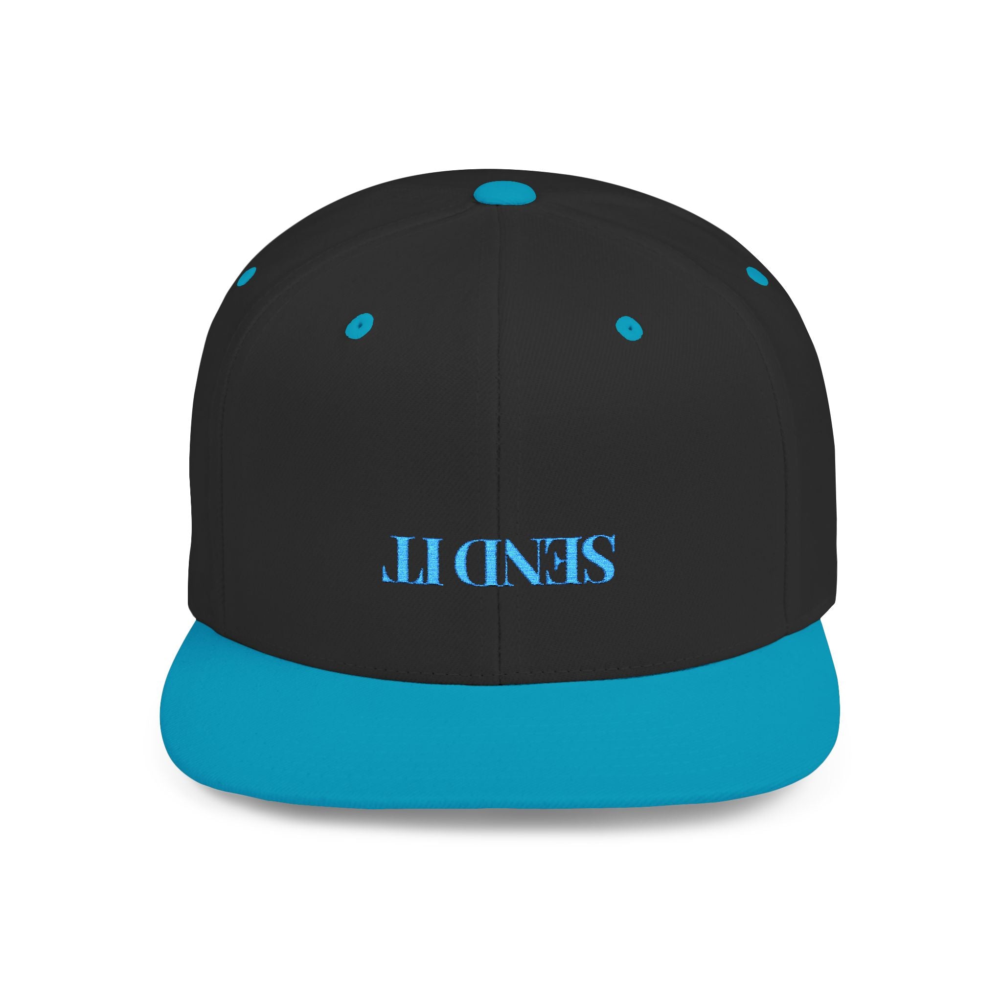 Embroidered Snackback Cap- Upside Down "Send It"- In Blue Casual Hat, Outdoor Apparel