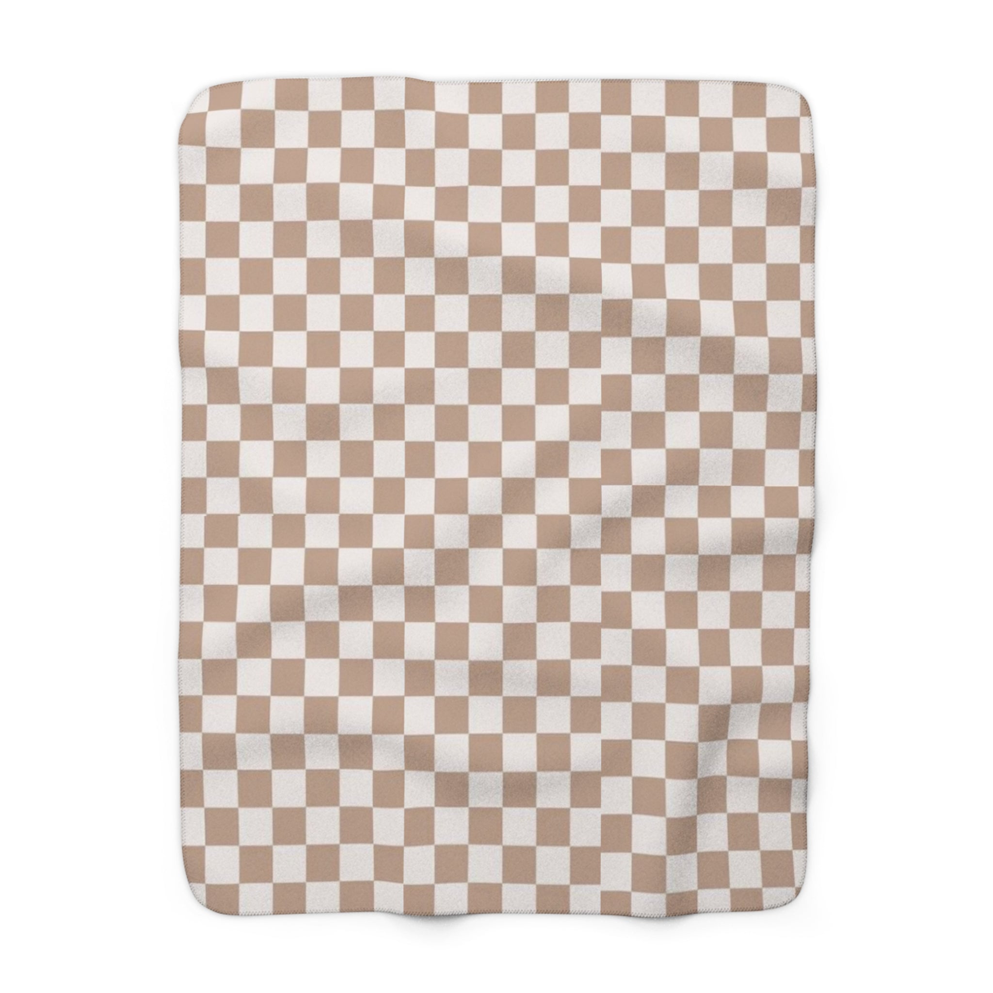 Cozy Sherpa Fleece Blanket-Beige Checkered- No Writing- Soft Throw for Home, Perfect for Gift, Ocean Decor, Summer Vibes, Checkered Design
