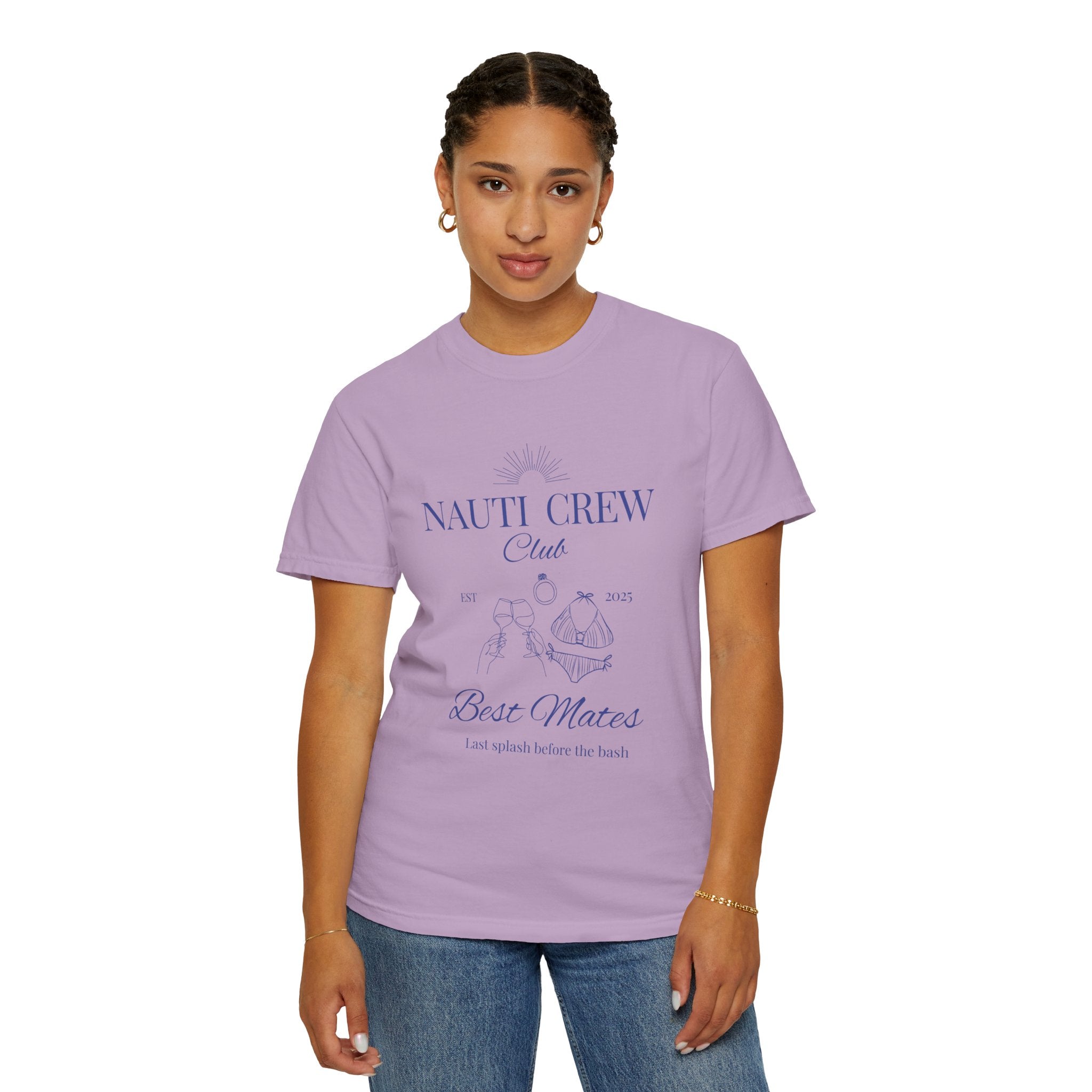 Matching shirt- "Nauti Crew-Best Mates" T-shirt, Unisex Garment-Dyed Tee for Bachelorette and Wedding Parties by the Lake-Perfect for Summer Vacations, Boating Trips, Family Gatherings