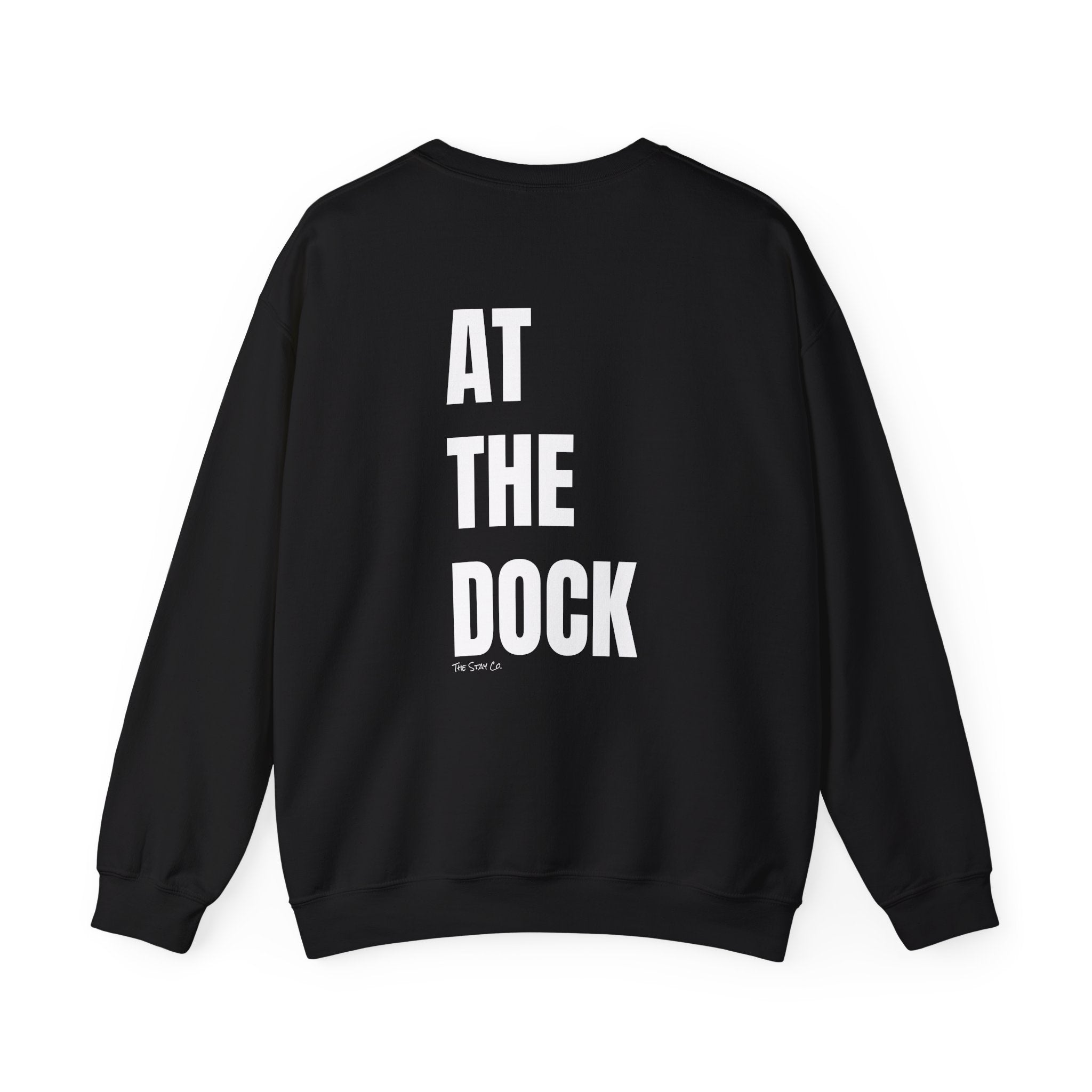 Adult- "Catch me" (Front) - "At The Dock" (Back) -White Writing -Unisex Crewneck Sweatshirt