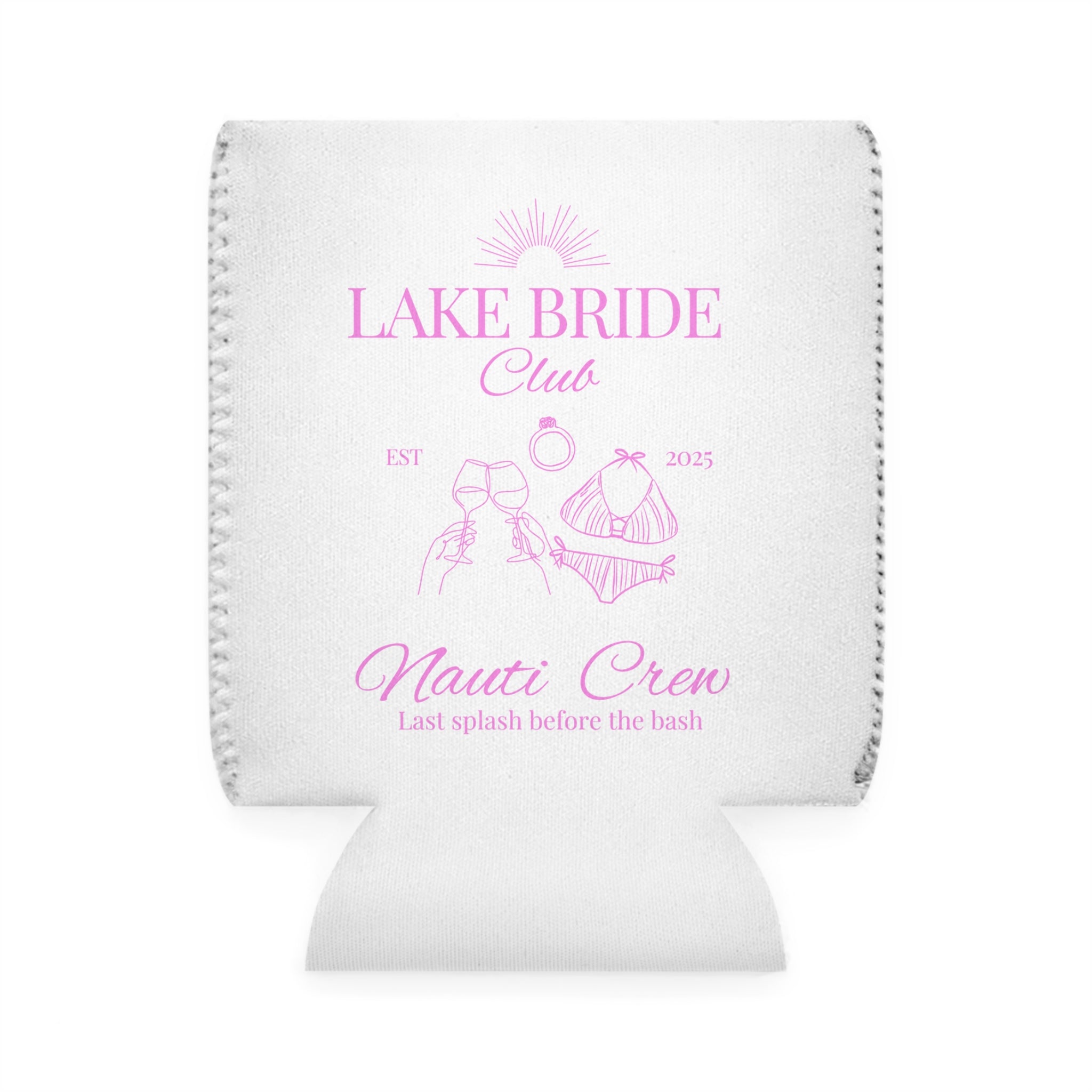 Matching "Lake Bride Club" Koozie in pink - - Perfect for Bachelorette and Wedding Parties, Beach Weddings, Summer Celebrations, Nautical Themes, Customizable [...]