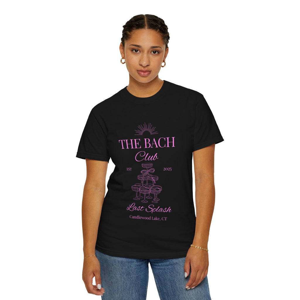 Matching "The Bach Club -Last Splash- Candlewood Lake" -T-Shirt in Pink Writing- Choose a Color- Perfect for Bachelorette and Wedding Parties- Unisex Vacation Top, Sailor Humor Apparel