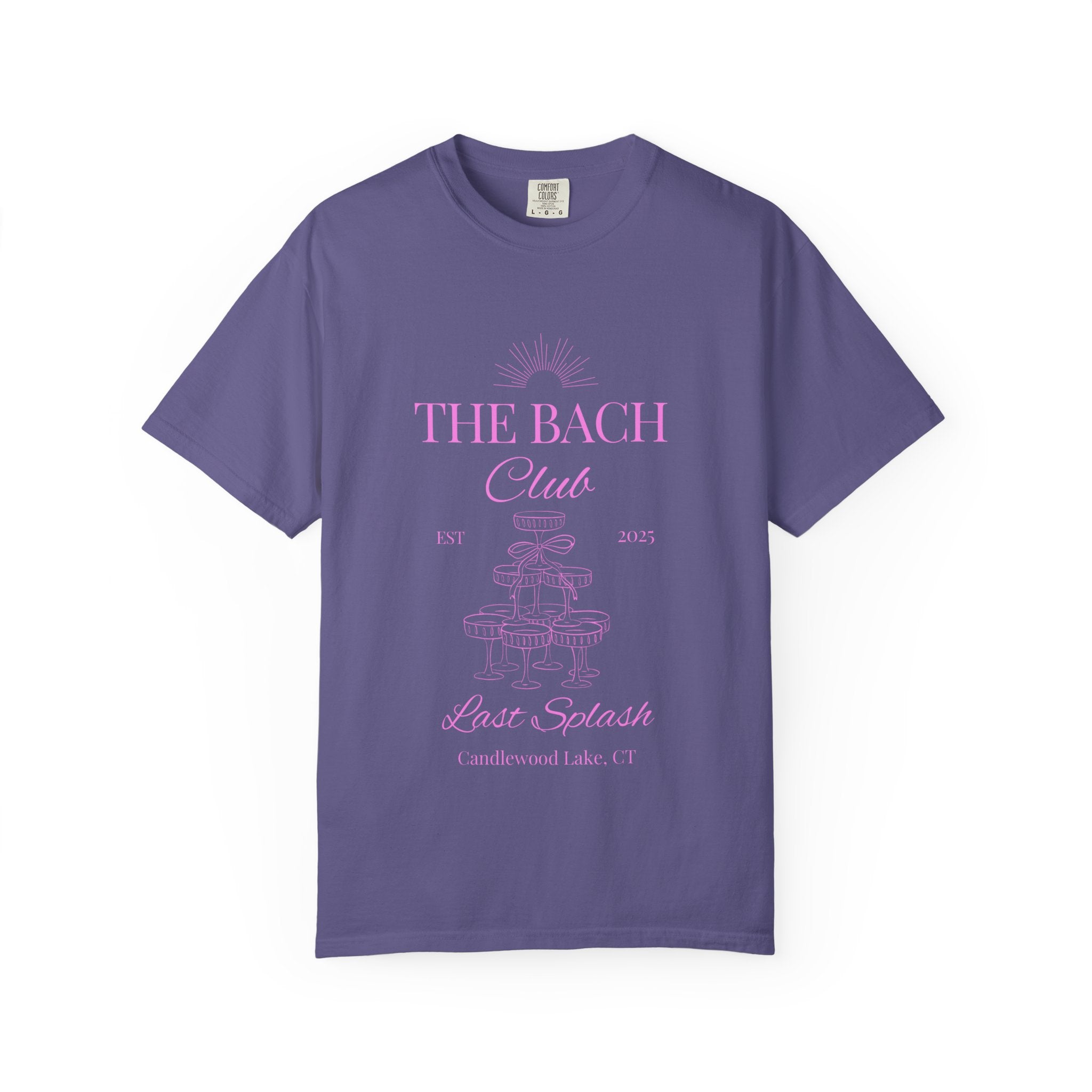 Matching "The Bach Club -Last Splash- Candlewood Lake" -T-Shirt in Pink Writing- Choose a Color- Perfect for Bachelorette and Wedding Parties- Unisex Vacation Top, Sailor Humor Apparel