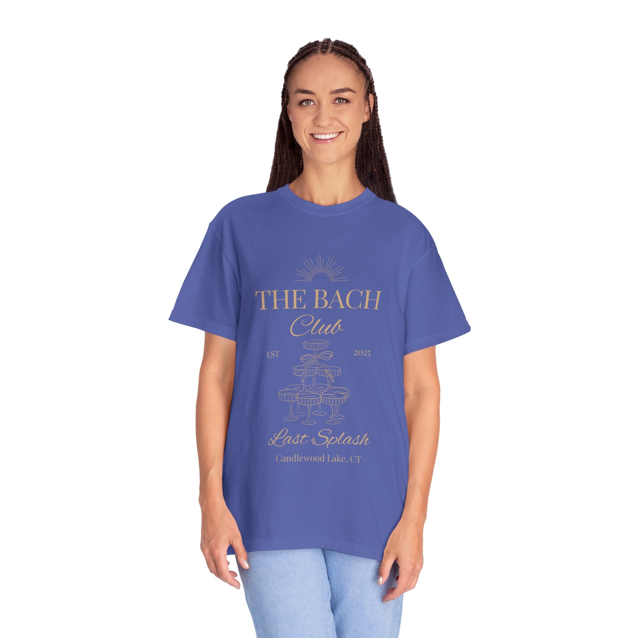 Matching "The Bach Club-Last Splash- Candlewood Lake" -In Beige Writing- Choose a Color Shirt- Perfect for Bachelorette and Wedding Parties- Unisex Vacation Top, Sailor Humor Apparel