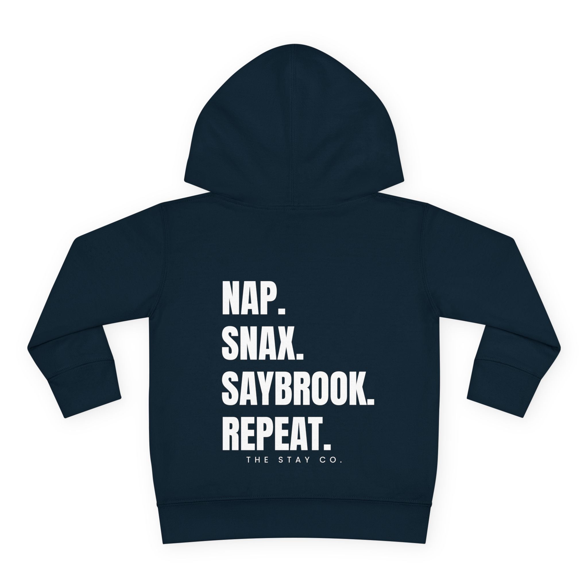 Toddler Hoodie- Saybrook Manor Association Logo on Front - "NAP. SNAX. SAYBROOK. REPEAT."