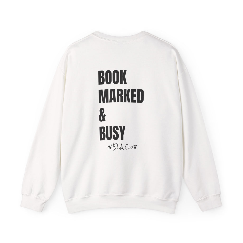 Adult-ELA Teacher Crew Neck " Grammer Guru" (Front)  "Bookmarked & Busy #ELA Club" (Back) -Crewneck Sweatshirt, Cozy Fall Apparel, Unisex Gift, Casual Style, September Vibes, Seasonal Fashion