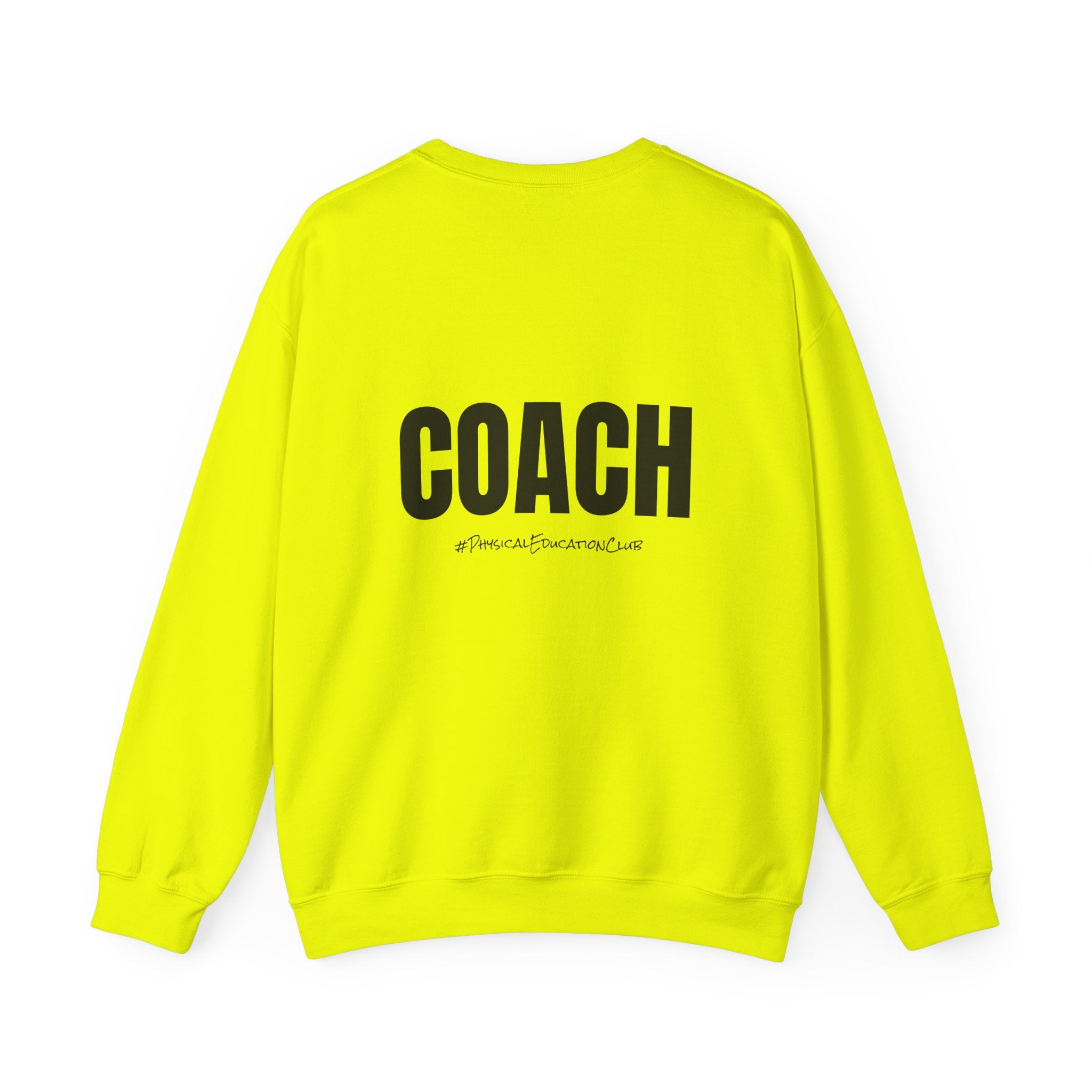 Adult- PE Teacher Crew Neck "Squad Goals" (Front)- "COACH #PhysiclEducationClub" (Back) -Crewneck Sweatshirt, Cozy Fall Apparel, Unisex Gift, Casual Style, September Vibes, Seasonal Fashion