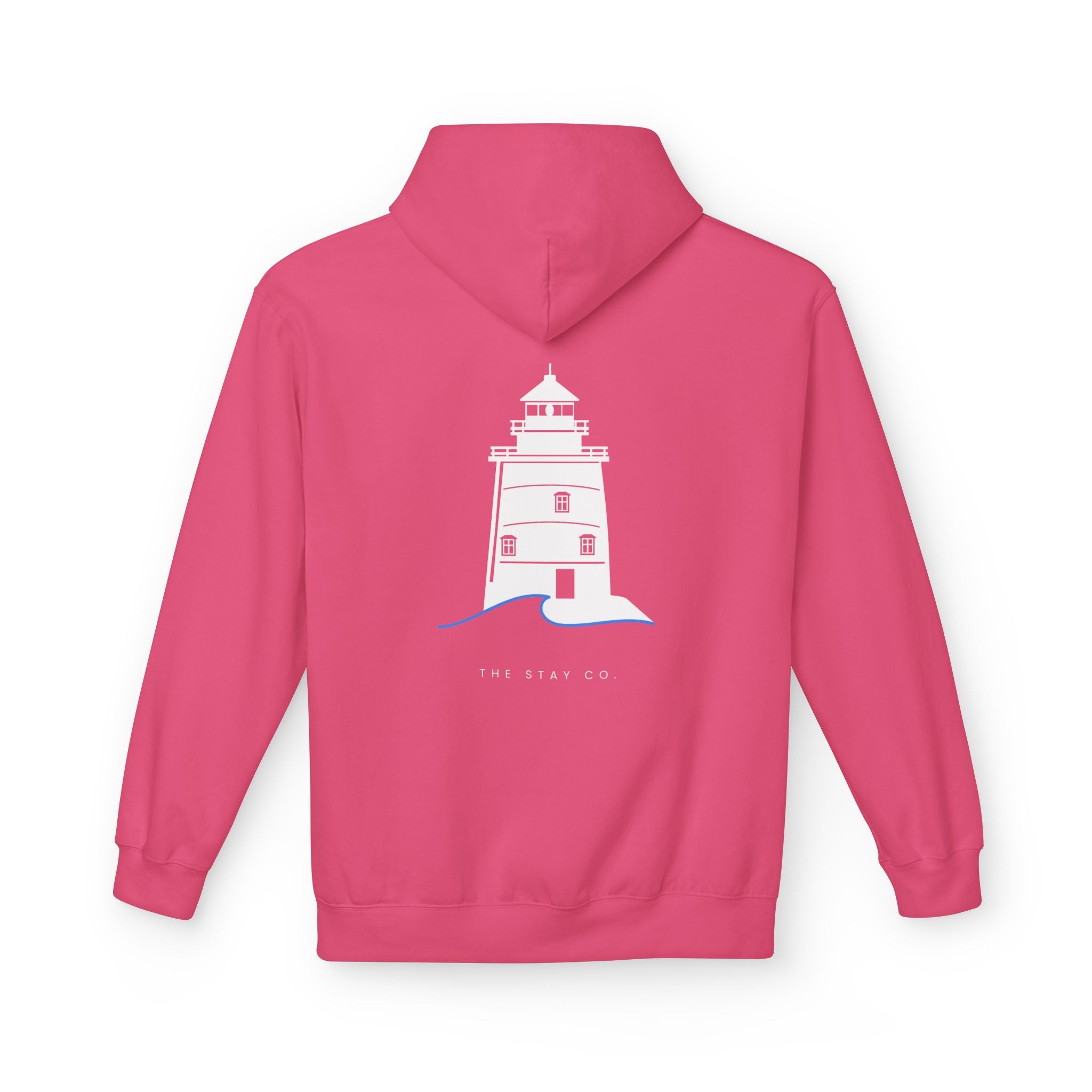 Adult- "Old Saybrook" (Front) Old Saybrook Light House (Back) - White Writing Hoodie