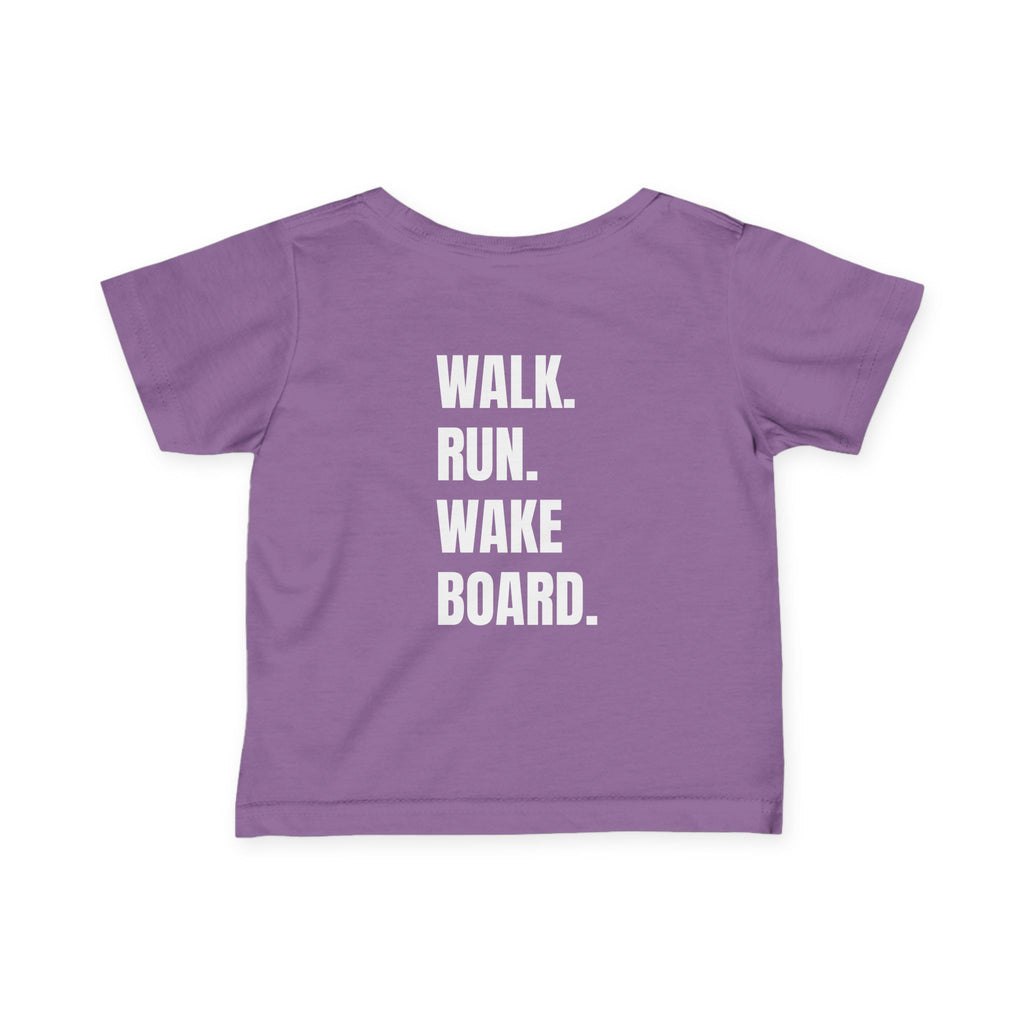 Littles- "Walk. Run. Wakeboard." Motivational Tee in White Writing, Cute Toddler Shirt, Baby Workout Top, Gift for New Parents, Sports-Inspired Baby Apparel