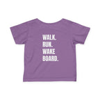 Littles- "Walk. Run. Wakeboard." Motivational Tee in White Writing, Cute Toddler Shirt, Baby Workout Top, Gift for New Parents, Sports-Inspired Baby Apparel