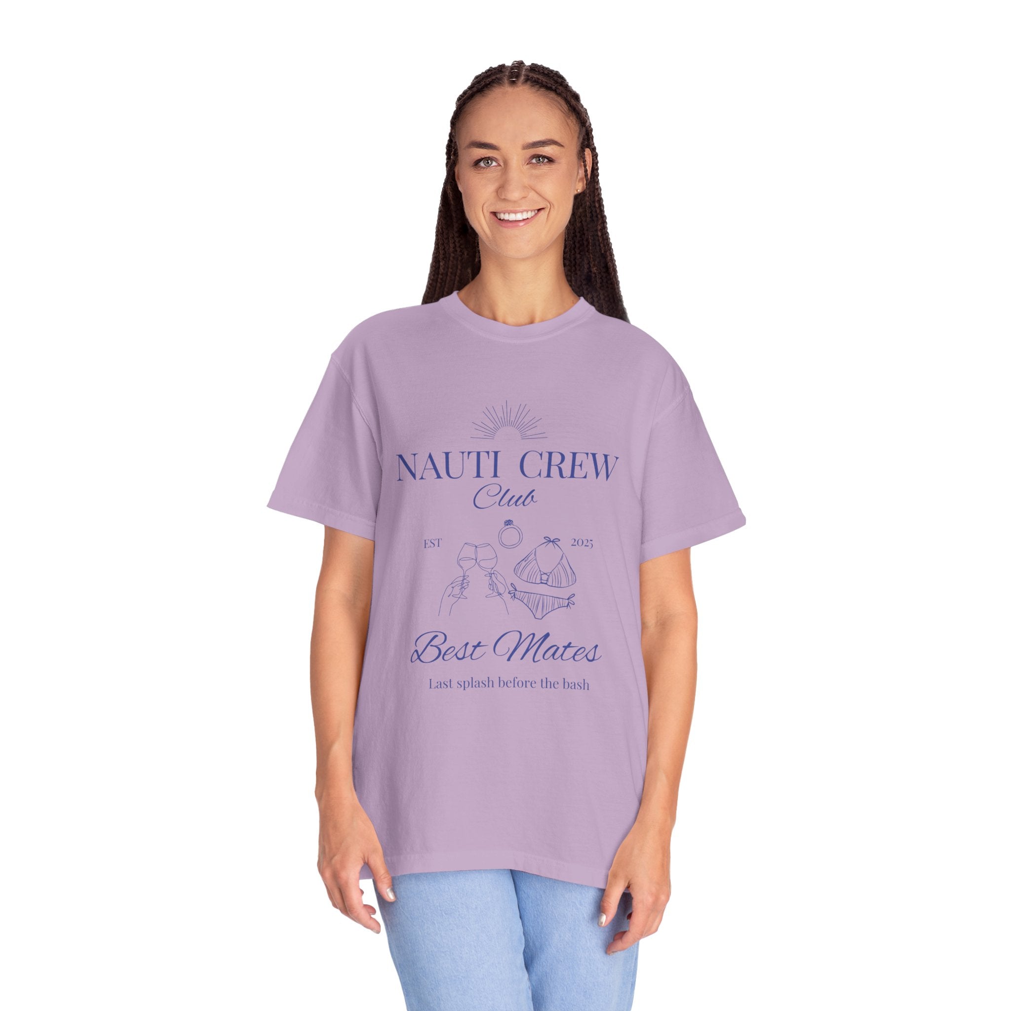 Matching shirt- "Nauti Crew-Best Mates" T-shirt, Unisex Garment-Dyed Tee for Bachelorette and Wedding Parties by the Lake-Perfect for Summer Vacations, Boating Trips, Family Gatherings