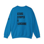 Adult- 'Merica (Front) Stars, Stripes & Sunshine (Back)- Unisex Crewneck Sweatshirt, Fourth of July, Summer Fun, Boat Days