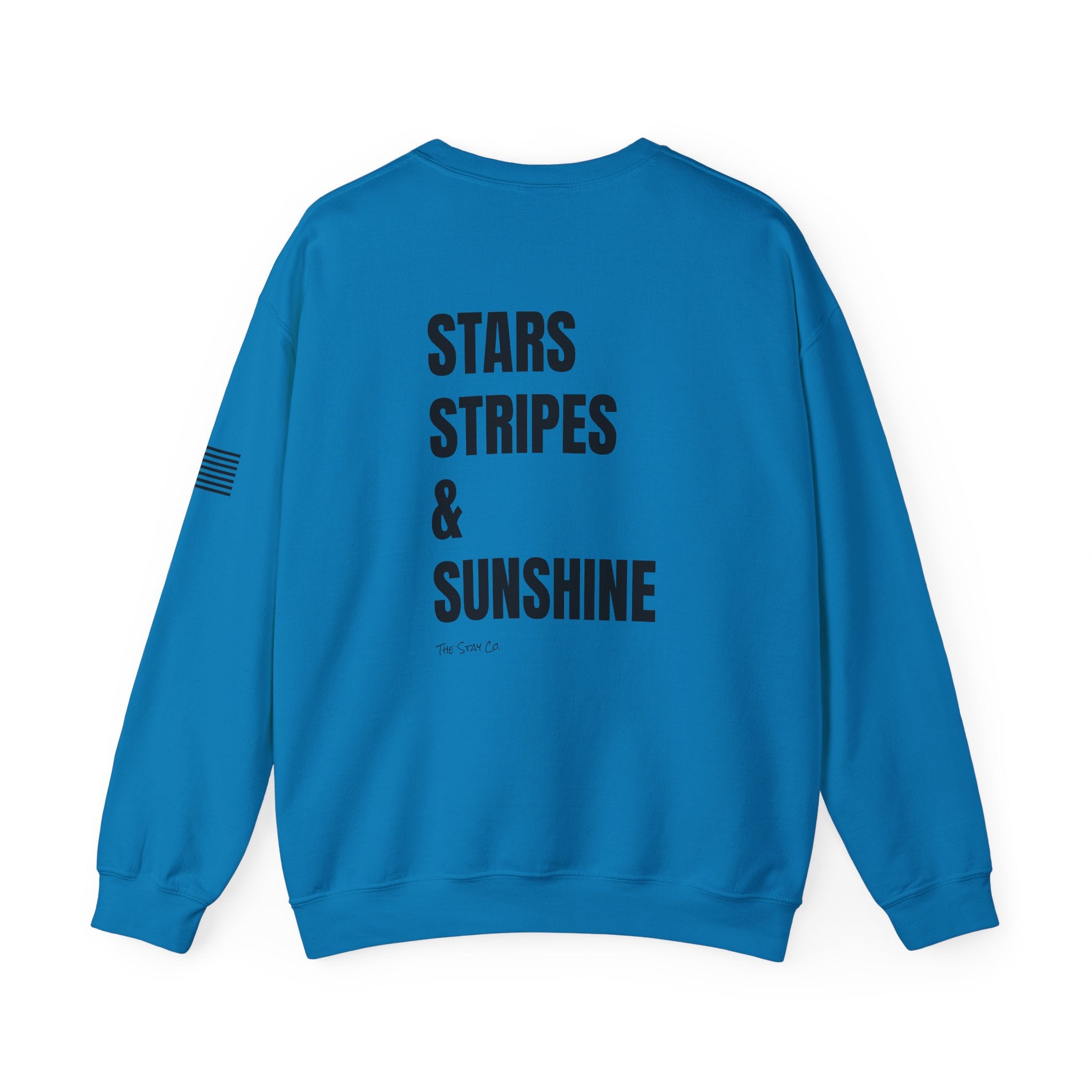 Adult- 'Merica (Front) Stars, Stripes & Sunshine (Back)- Unisex Crewneck Sweatshirt, Fourth of July, Summer Fun, Boat Days