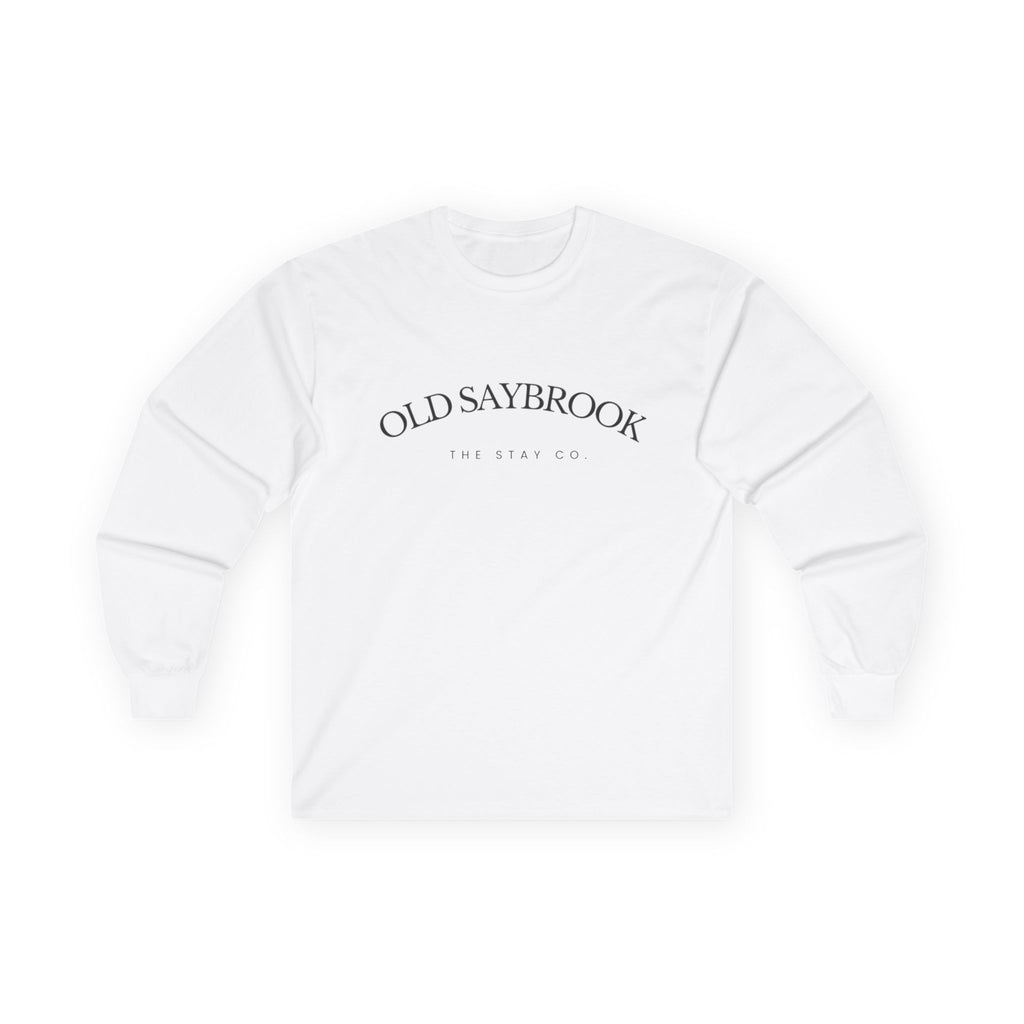 Old Saybrook Long Sleeve Tee With Light House on Back- Black Writing