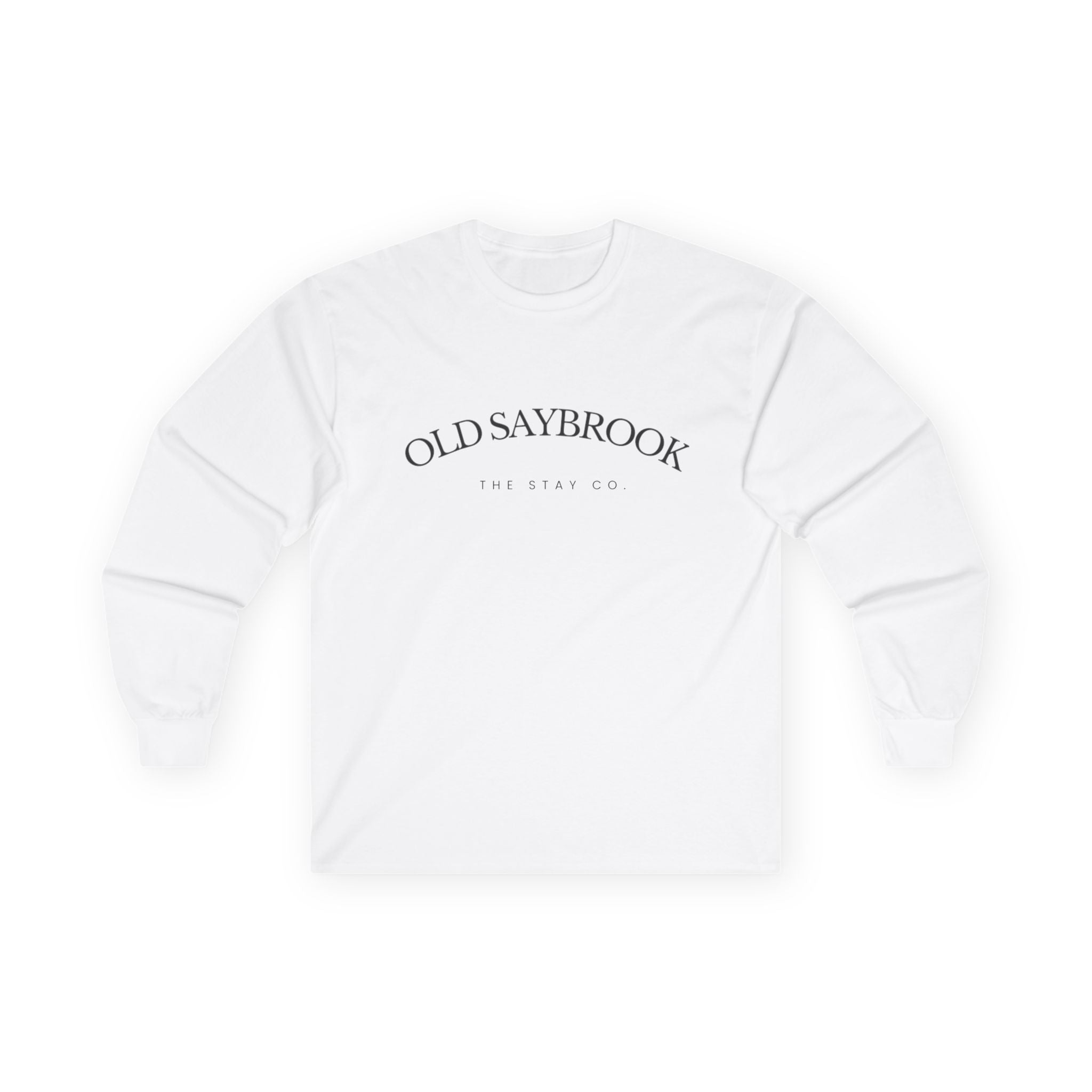 Old Saybrook Long Sleeve Tee With Light House on Back- Black Writing