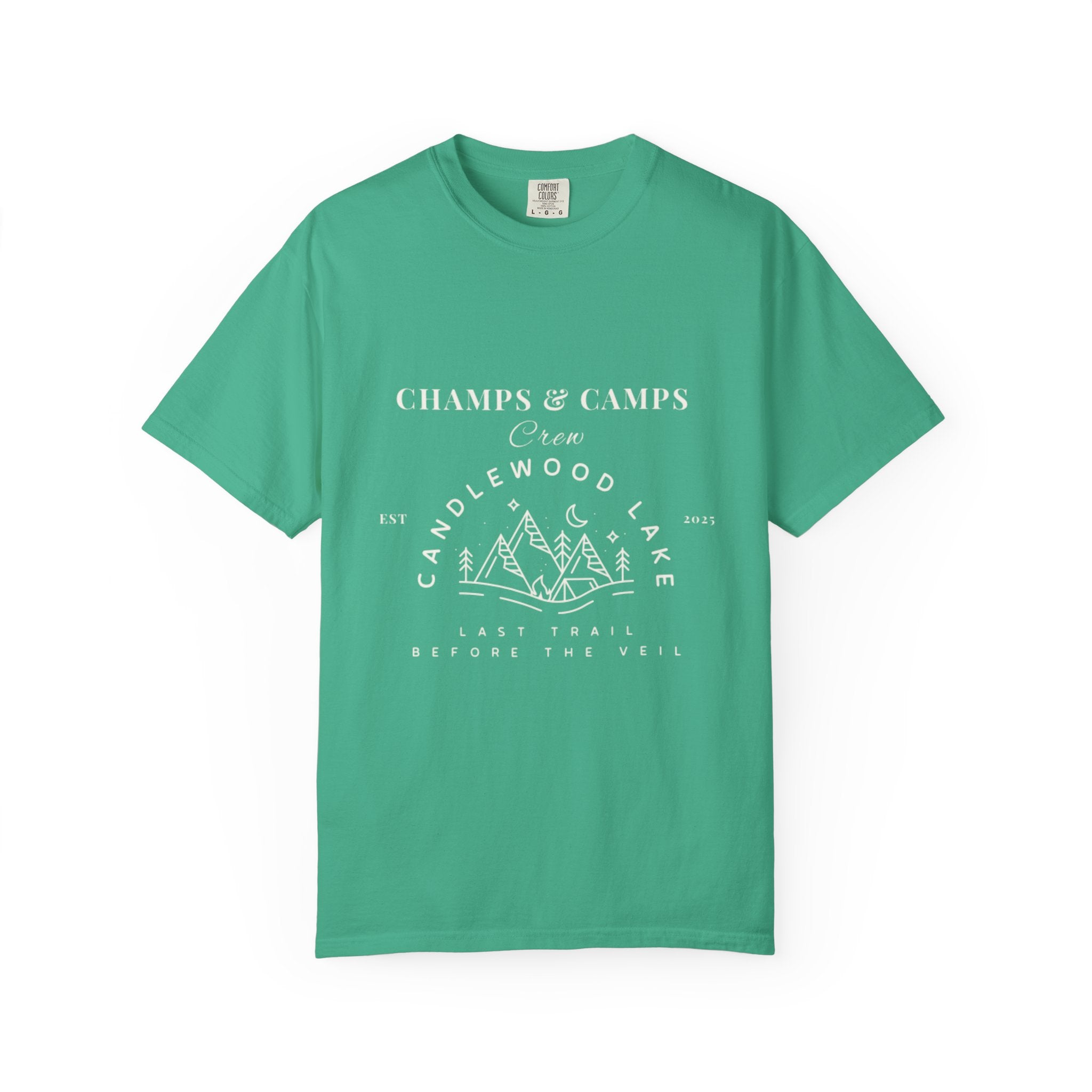 "Champs & Camps" -Camp Themed Bachelorette or Wedding Tee,  Bride Shirt, Last Trail Before The Veil, Bachelorette Party Gift, Summer Vacation Wear, [...]