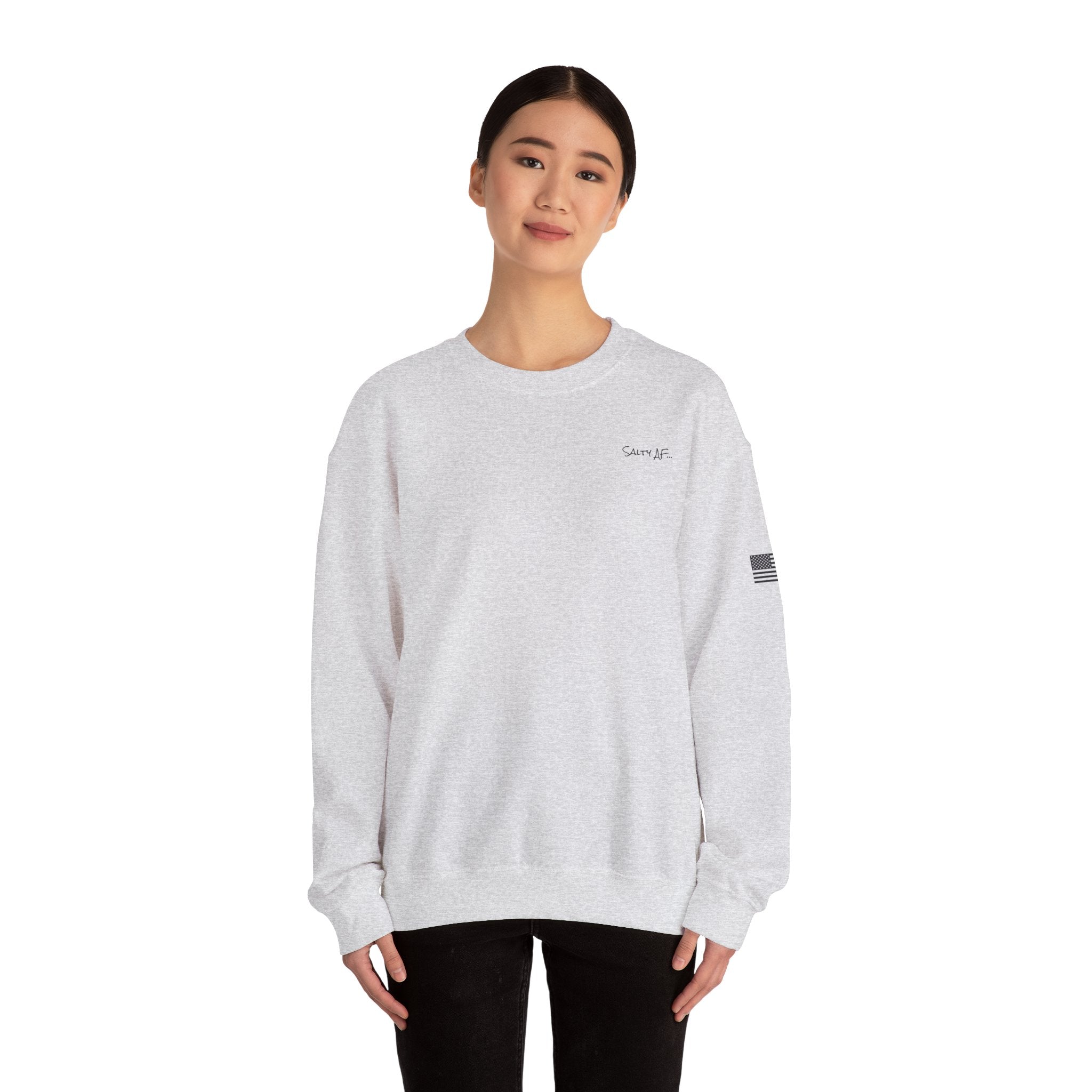 Adult- "Salty AF" (Front) "Old Lyme New Tan" (Back)- with Flag -Unisex Crewneck