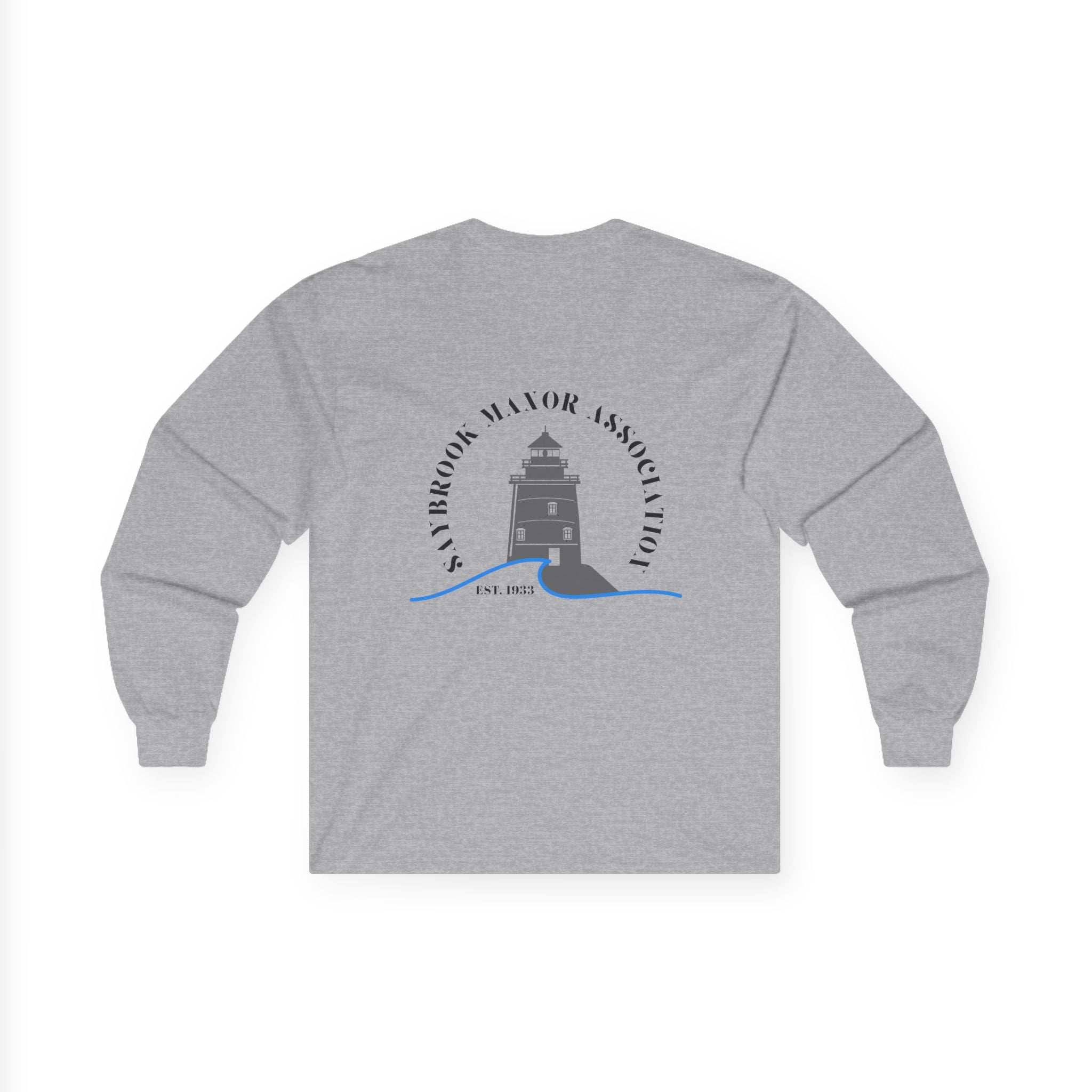 Old Saybrook Long Sleeve Tee With Light House on Back- Black Writing