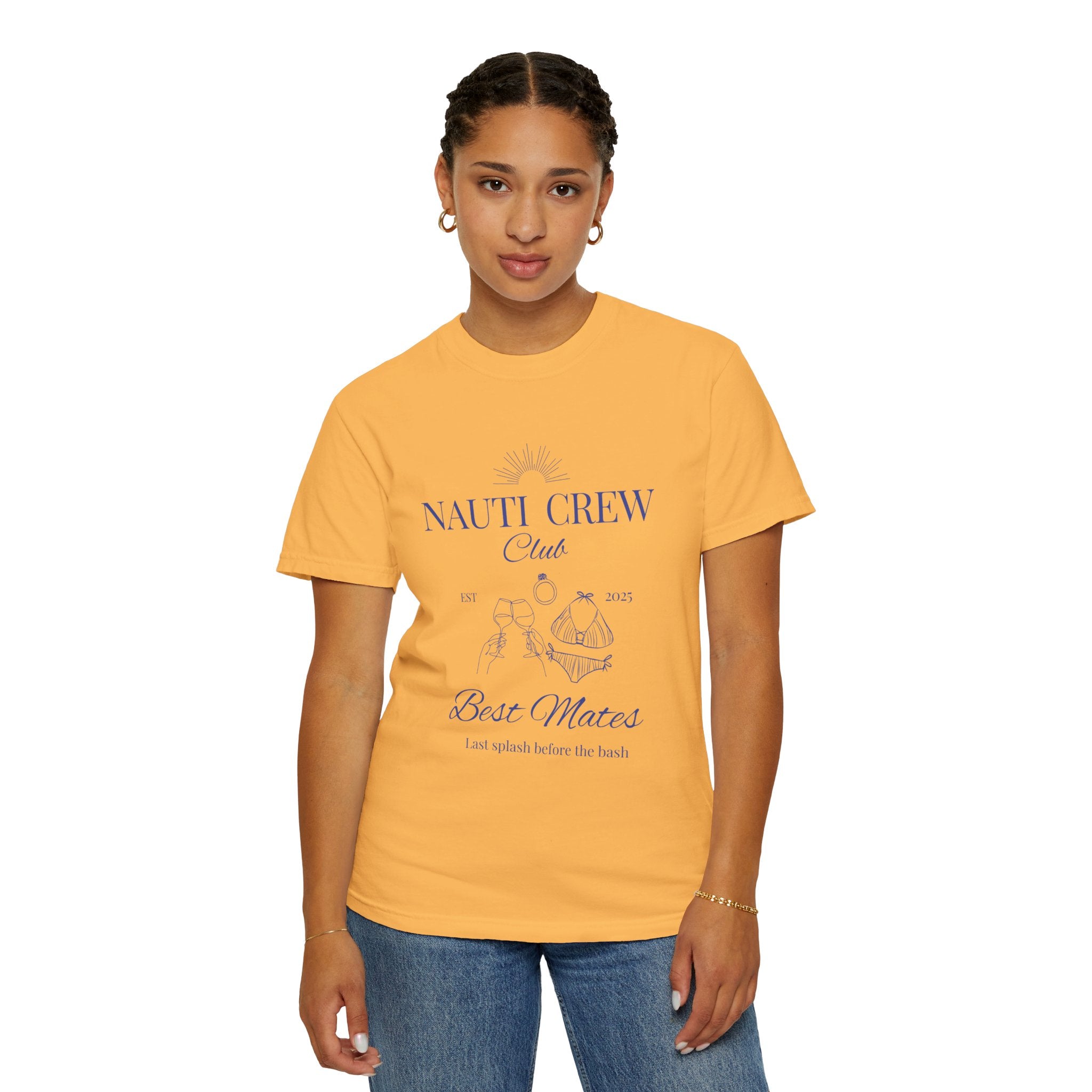 Matching shirt- "Nauti Crew-Best Mates" T-shirt, Unisex Garment-Dyed Tee for Bachelorette and Wedding Parties by the Lake-Perfect for Summer Vacations, Boating Trips, Family Gatherings