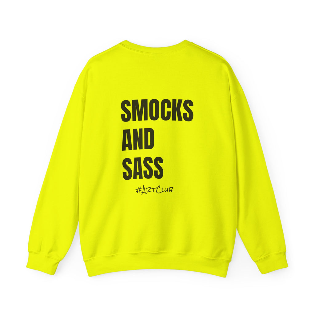 Adult- Art Teacher Crew Neck "Creativity Is Contagious" (Front)- "Smocks And Sass #ArtClub" (Back) -Crewneck Sweatshirt, Cozy Fall Apparel, Unisex Gift, Casual Style, September Vibes, Seasonal Fashion