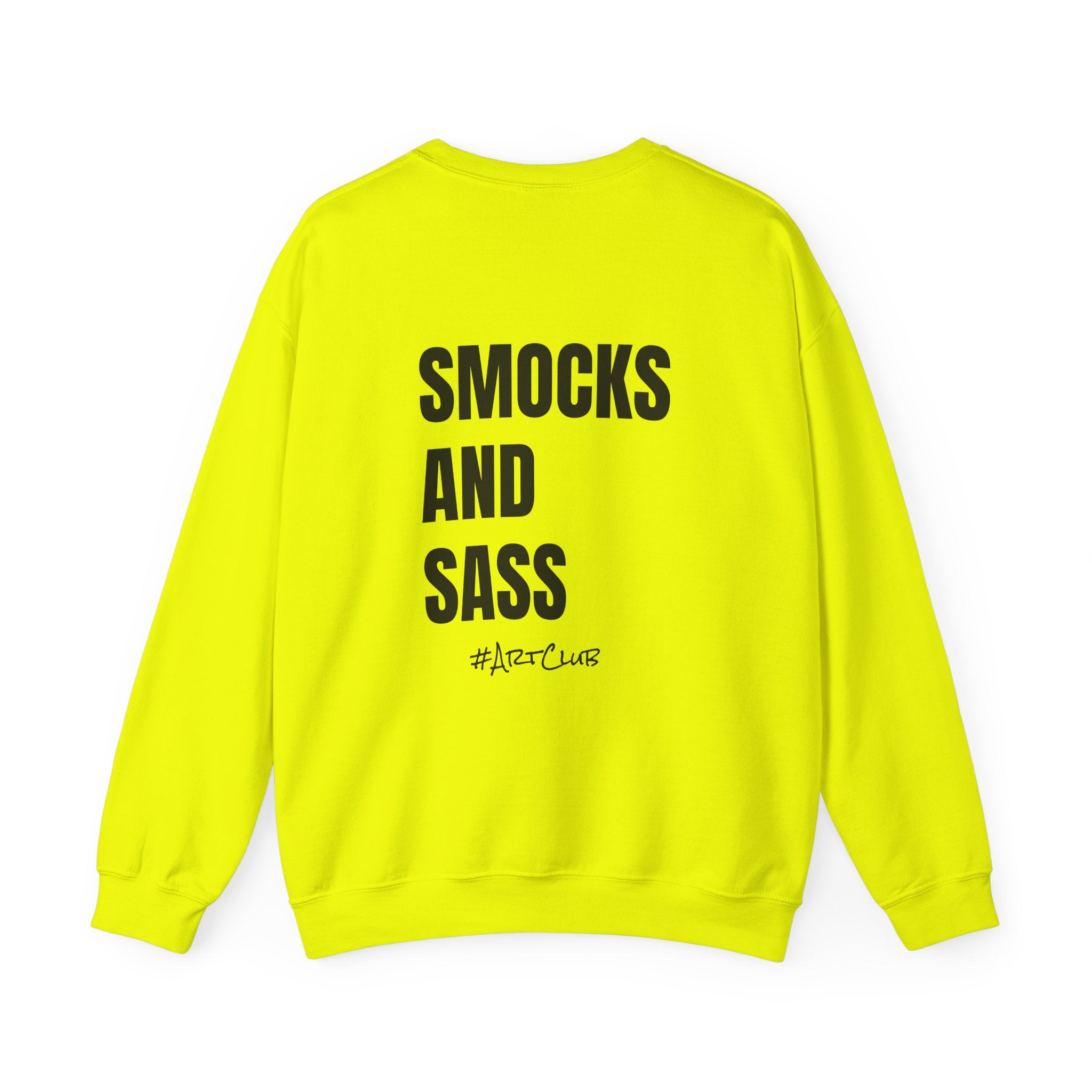 Adult- Art Teacher Crew Neck "Creativity Is Contagious" (Front)- "Smocks And Sass #ArtClub" (Back) -Crewneck Sweatshirt, Cozy Fall Apparel, Unisex Gift, Casual Style, September Vibes, Seasonal Fashion