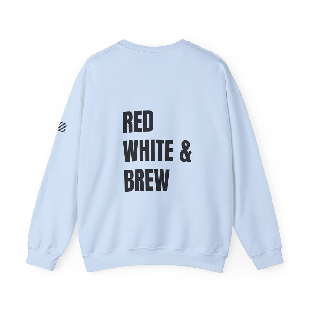 Adult- "'Merica" (Front) "Red White & Brew" (Back)- Unisex Crewneck Sweatshirt, Fourth of July, Summer Fun, Boat Days
