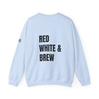 Adult- "'Merica" (Front) "Red White & Brew" (Back)- Unisex Crewneck Sweatshirt, Fourth of July, Summer Fun, Boat Days