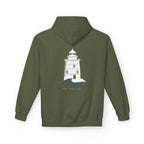 Adult- "Old Saybrook" (Front) Old Saybrook Light House (Back) - White Writing Hoodie