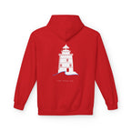 Adult- "Old Saybrook" (Front) Old Saybrook Light House (Back) - White Writing Hoodie