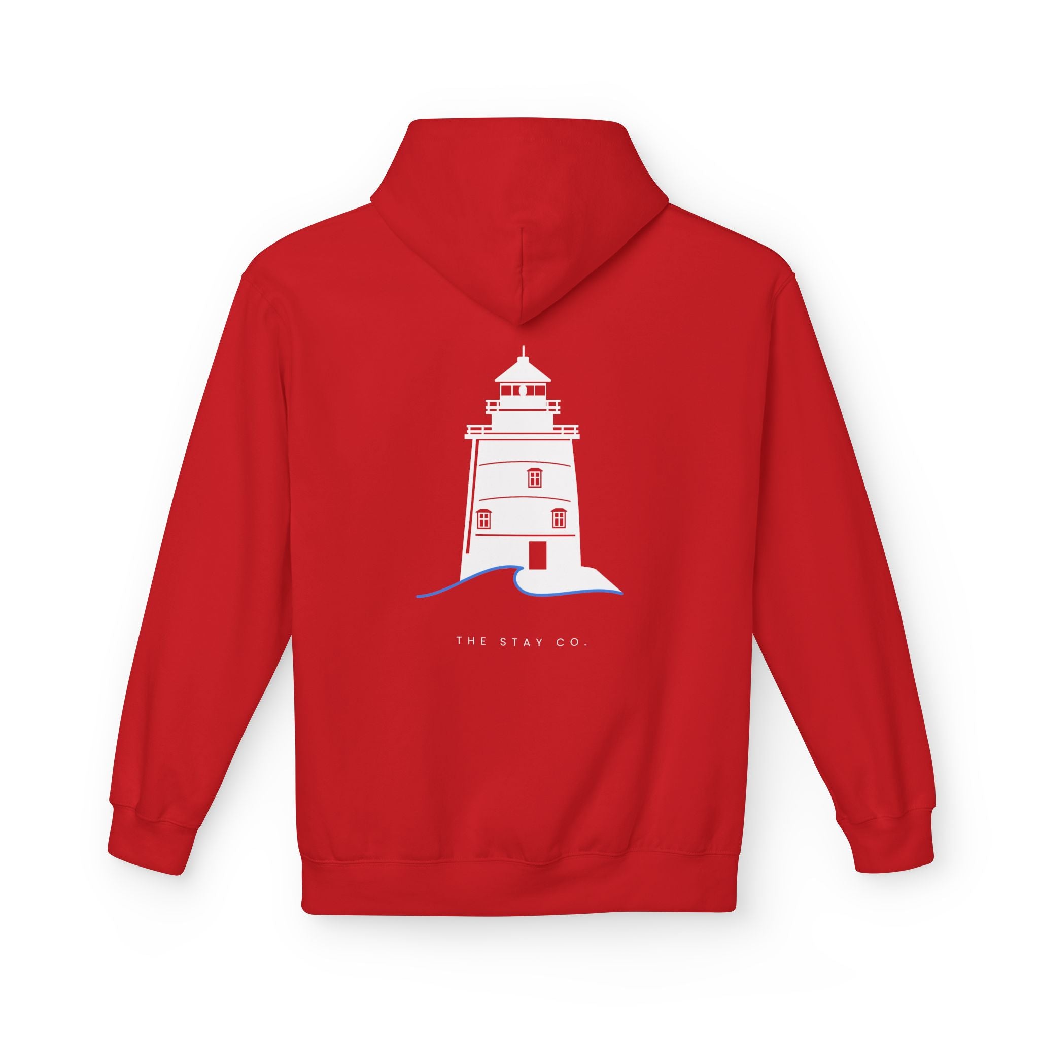 Adult- "Old Saybrook" (Front) Old Saybrook Light House (Back) - White Writing Hoodie