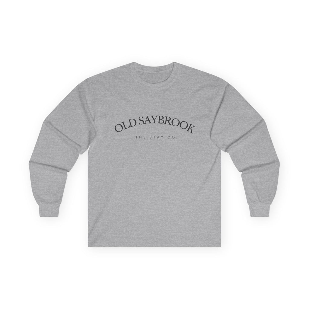 Old Saybrook Long Sleeve Tee With Light House on Back- Black Writing