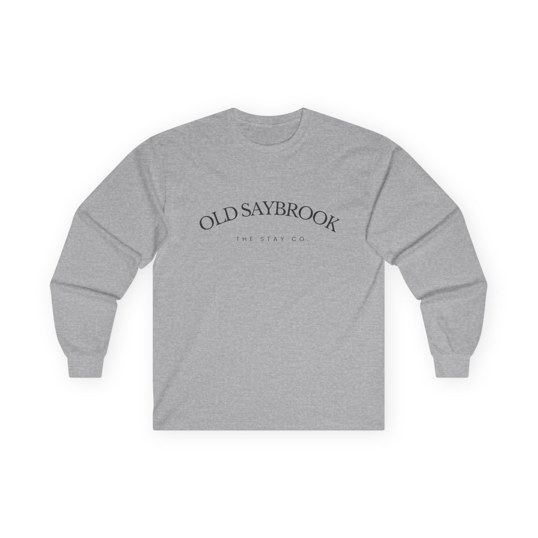 Old Saybrook Long Sleeve Tee With Light House on Back- Black Writing