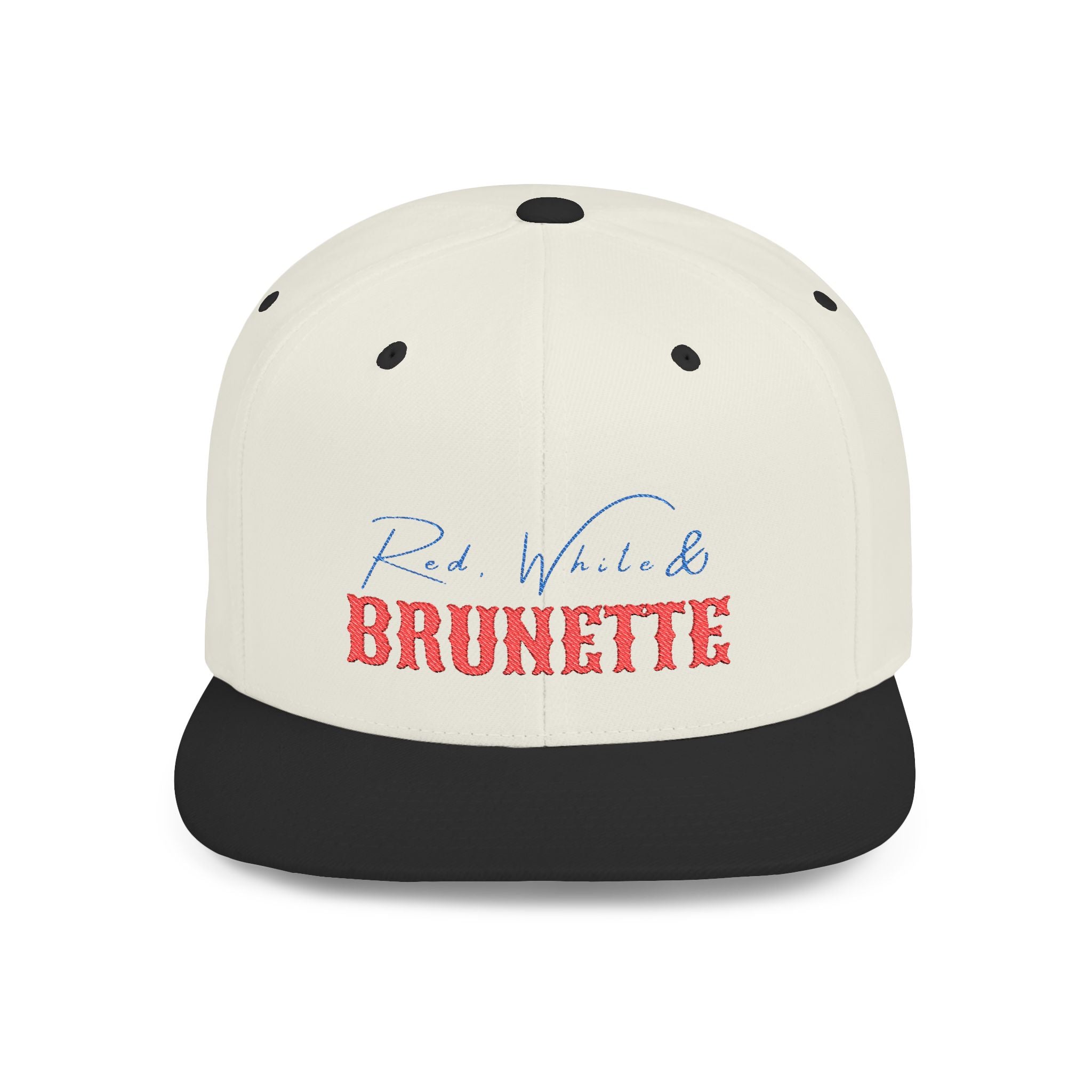 "Red, White & Brunette" Stylish Flat Bill Snapback Hat - Perfect Gift for Brunettes, Casual Outfits, Outdoor Events, Seasonal Fashion, Trendy Accessories