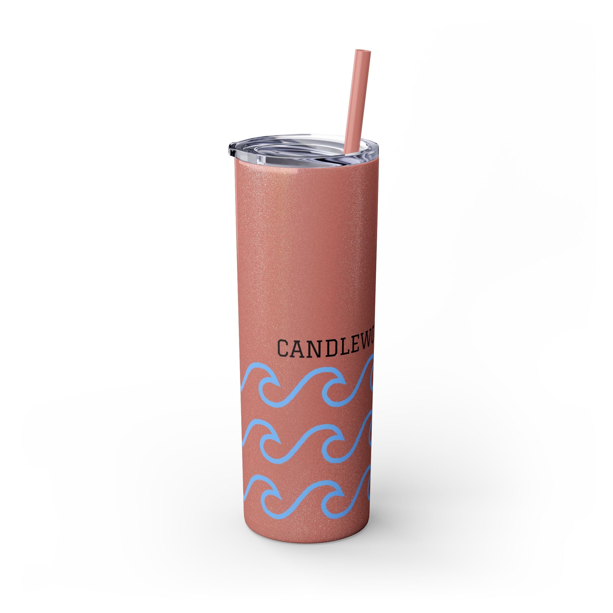 Personalized Skinny Tumbler with Straw - Coastal Waves Design, 20oz