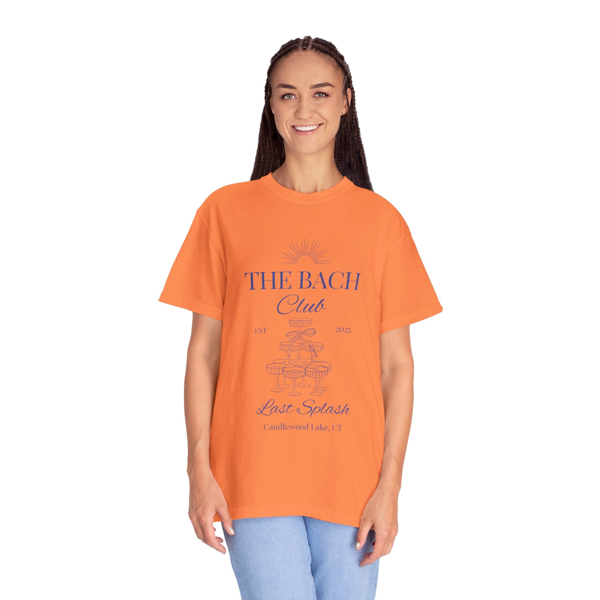 Matching "The Bach Club -Last Splash- Candlewood Lake" -T-Shirt in Blue Writing-Choose a Color-  Perfect for Bachelorette and Wedding Parties- Unisex Vacation Top, Sailor Humor Apparel