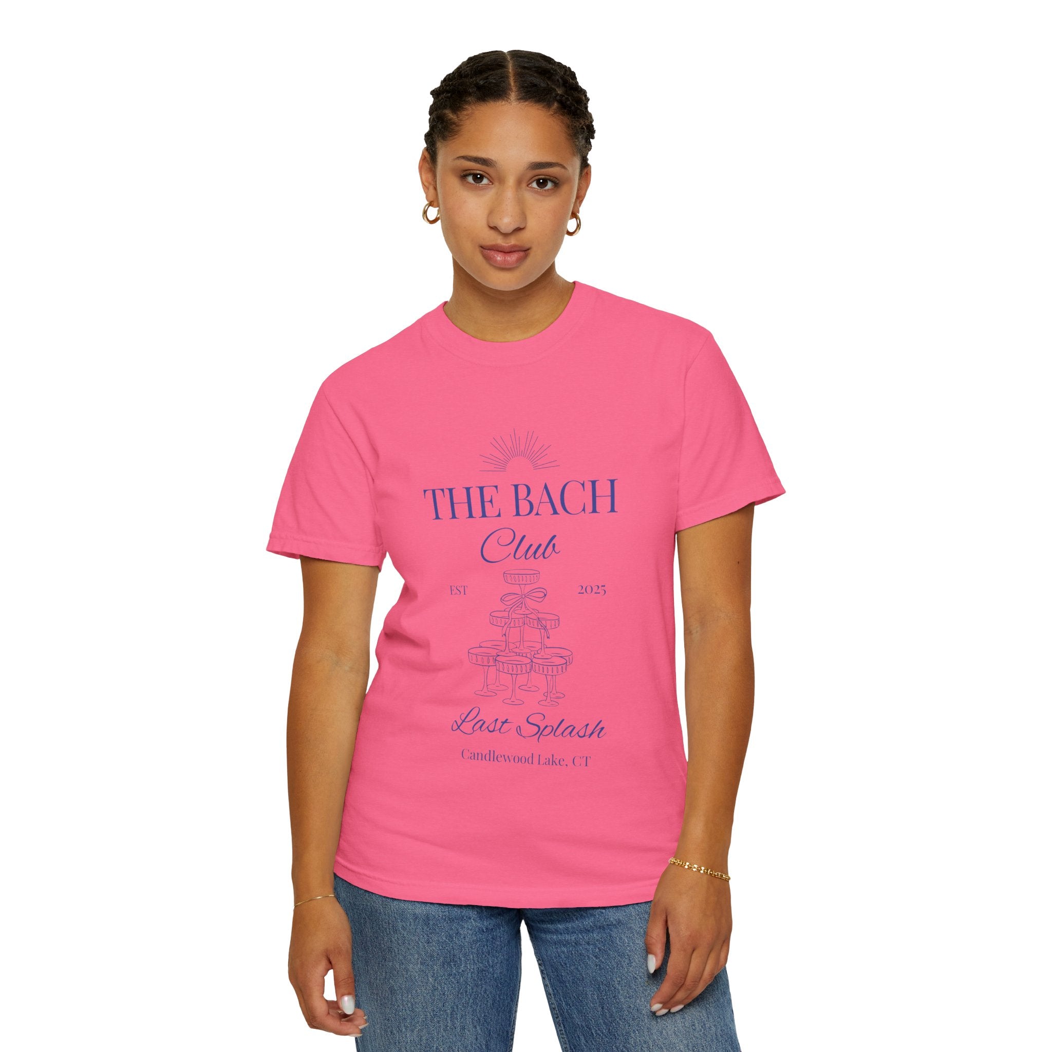 Matching "The Bach Club -Last Splash- Candlewood Lake" -T-Shirt in Blue Writing-Choose a Color-  Perfect for Bachelorette and Wedding Parties- Unisex Vacation Top, Sailor Humor Apparel