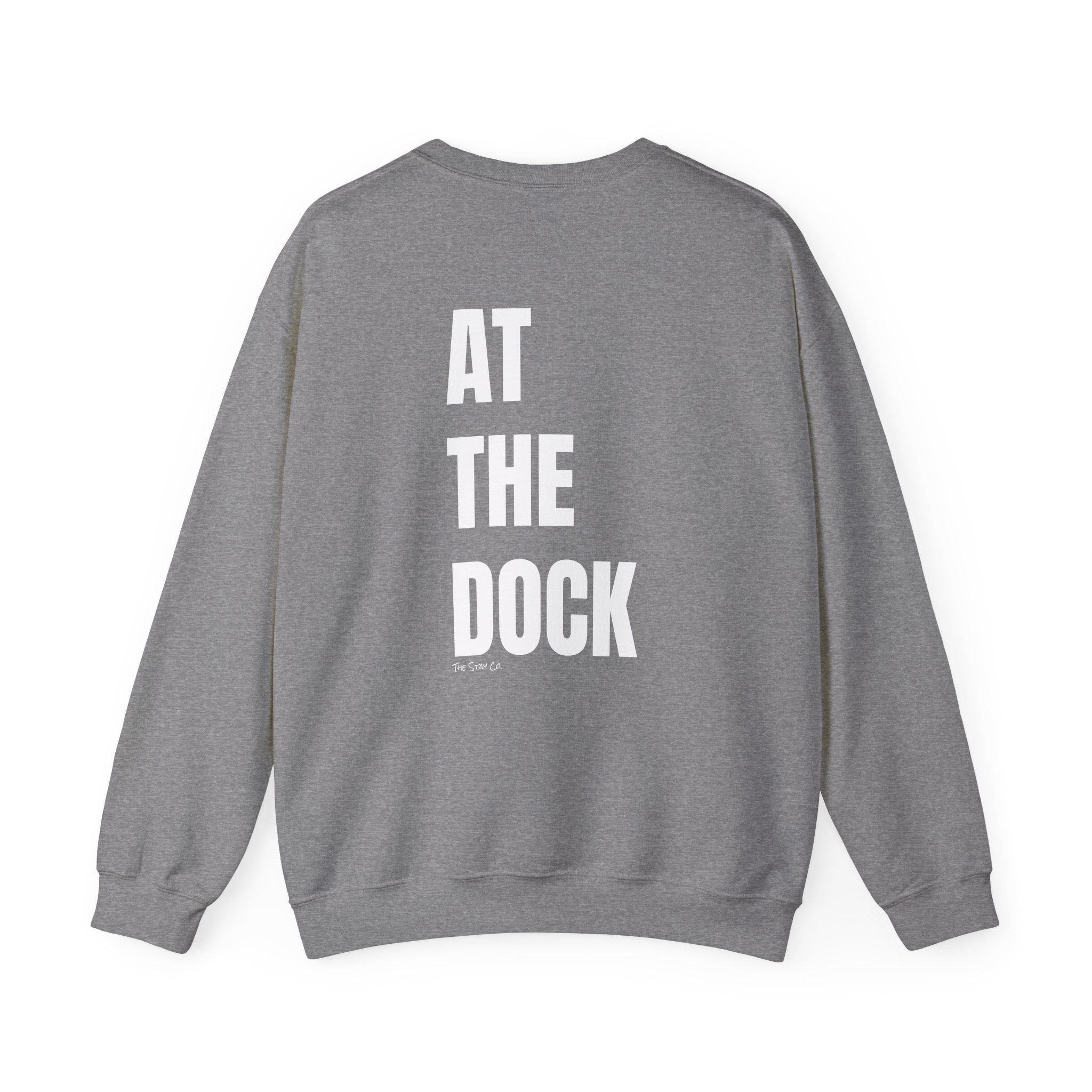 Adult- "Catch me" (Front) - "At The Dock" (Back) -White Writing -Unisex Crewneck Sweatshirt