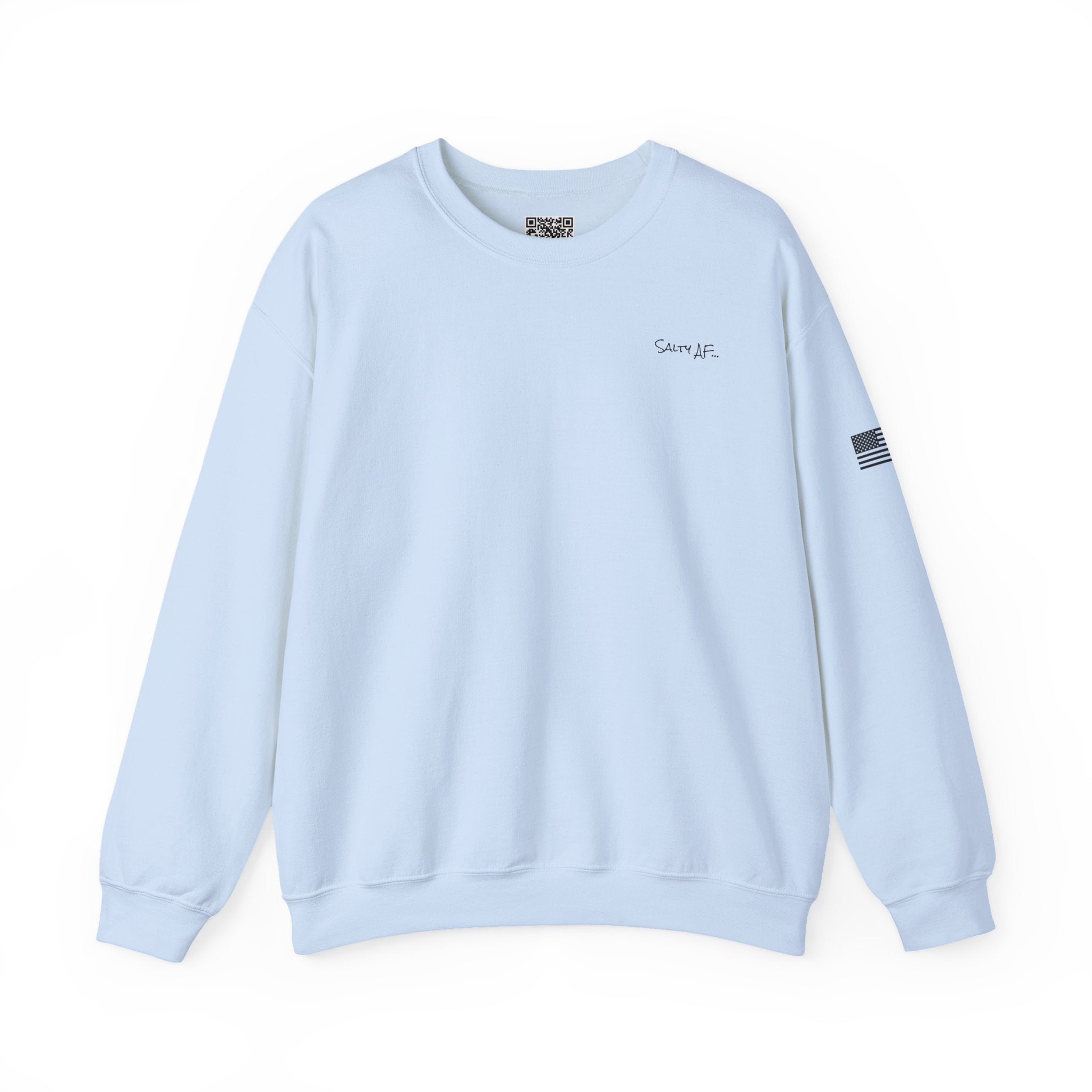 Adult- "Salty AF" (Front) "Old Lyme New Tan" (Back)- with Flag -Unisex Crewneck