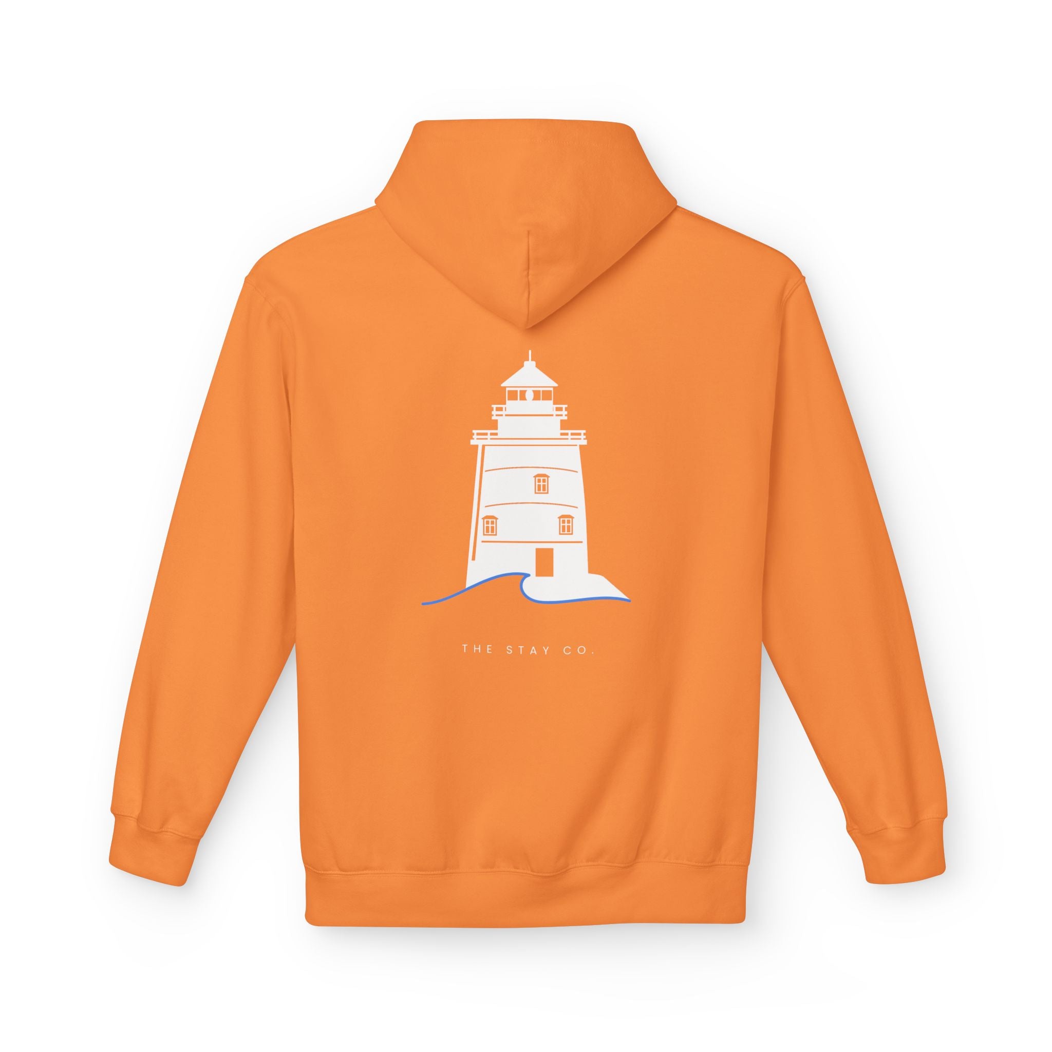 Adult- "Old Saybrook" (Front) Old Saybrook Light House (Back) - White Writing Hoodie
