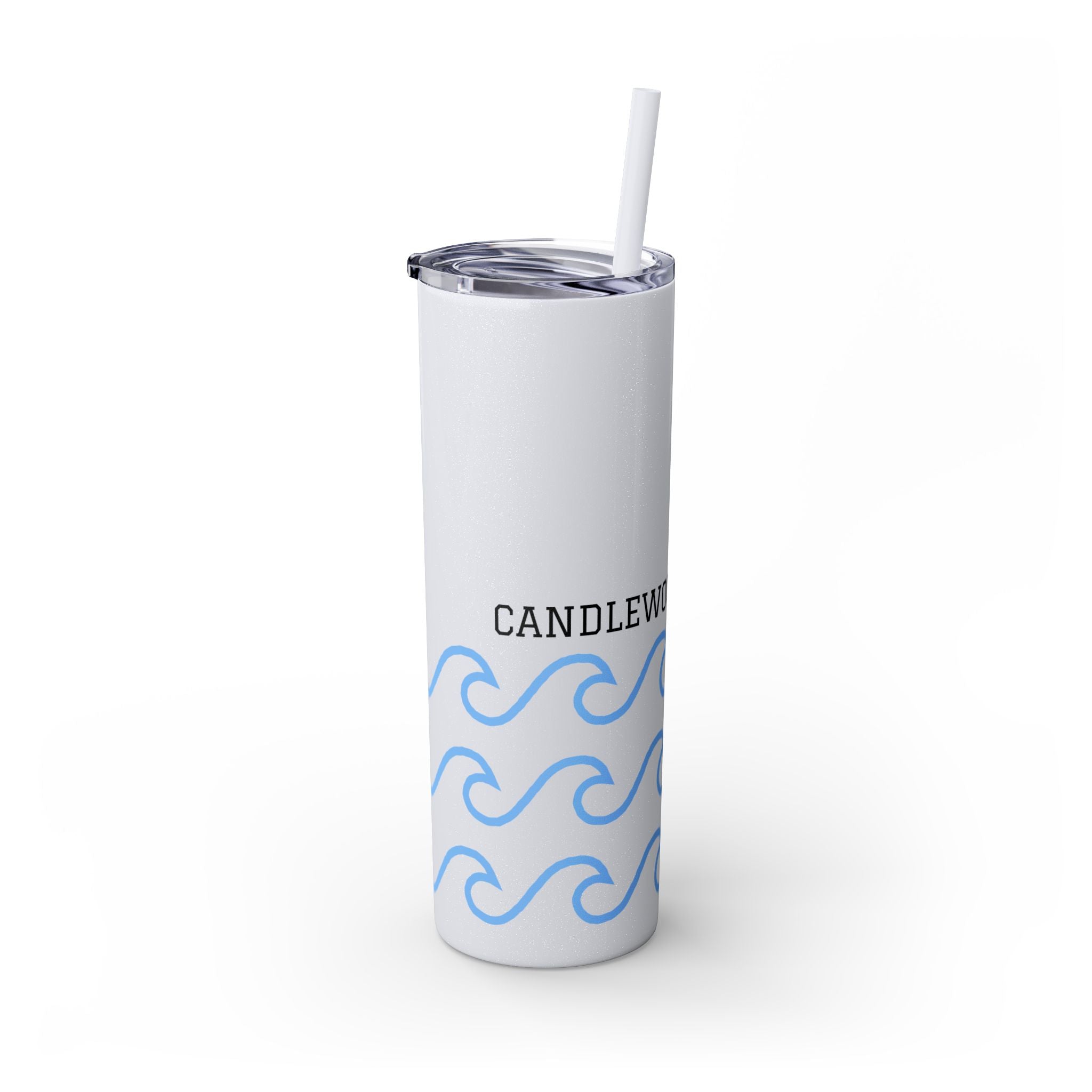 Personalized Skinny Tumbler with Straw - Coastal Waves Design, 20oz