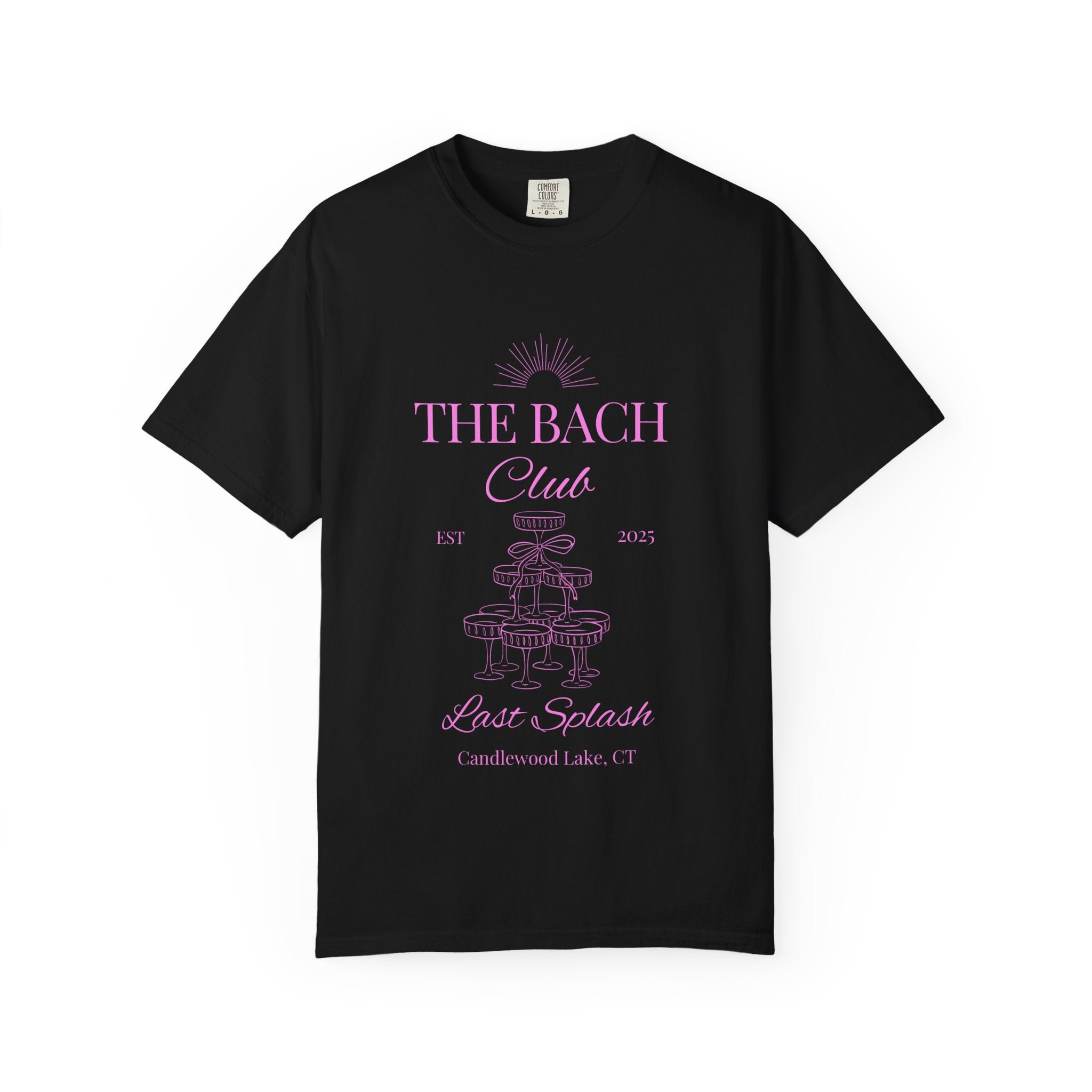 Matching "The Bach Club -Last Splash- Candlewood Lake" -T-Shirt in Pink Writing- Choose a Color- Perfect for Bachelorette and Wedding Parties- Unisex Vacation Top, Sailor Humor Apparel