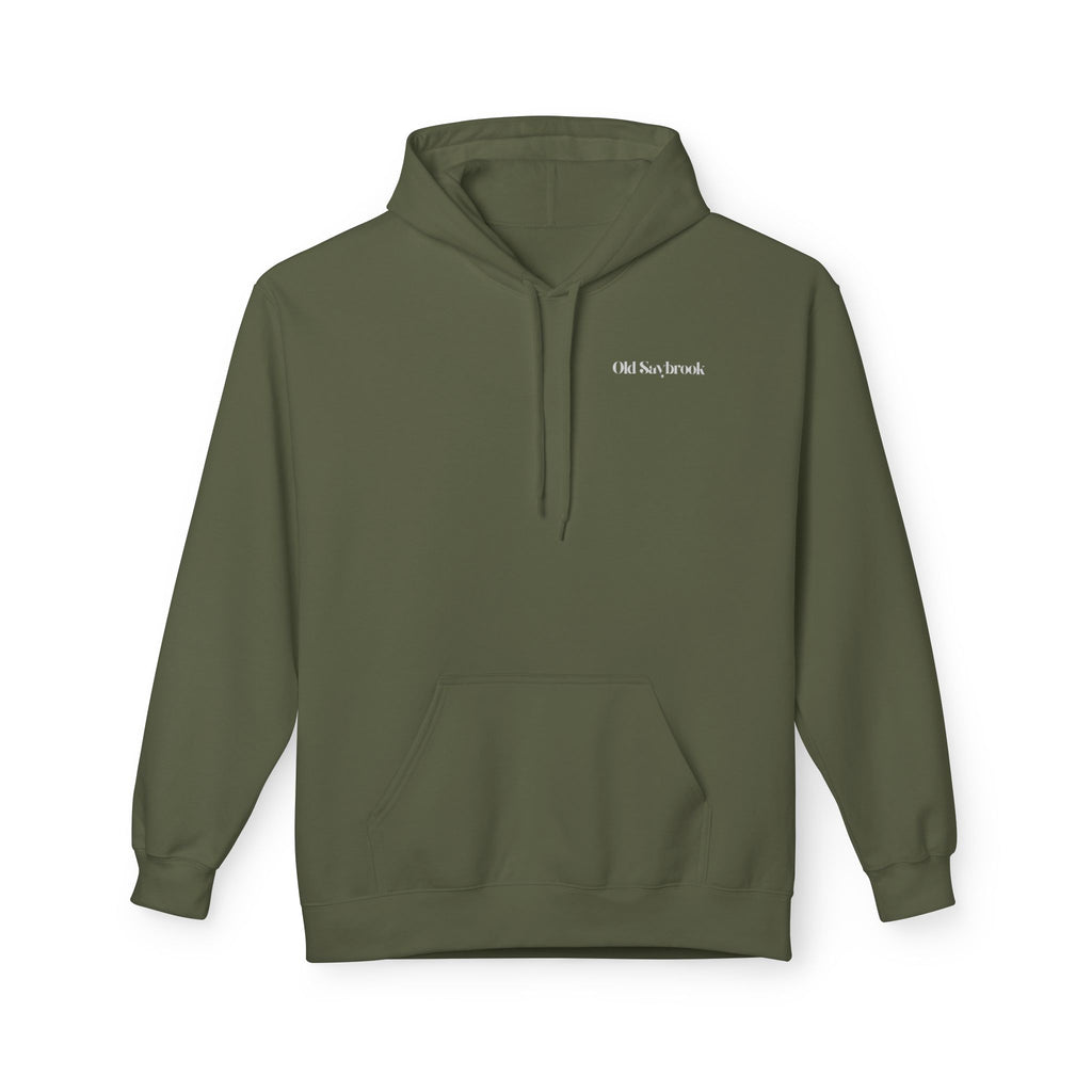 Adult- "Old Saybrook" (Front) Old Saybrook Light House (Back) - White Writing Hoodie