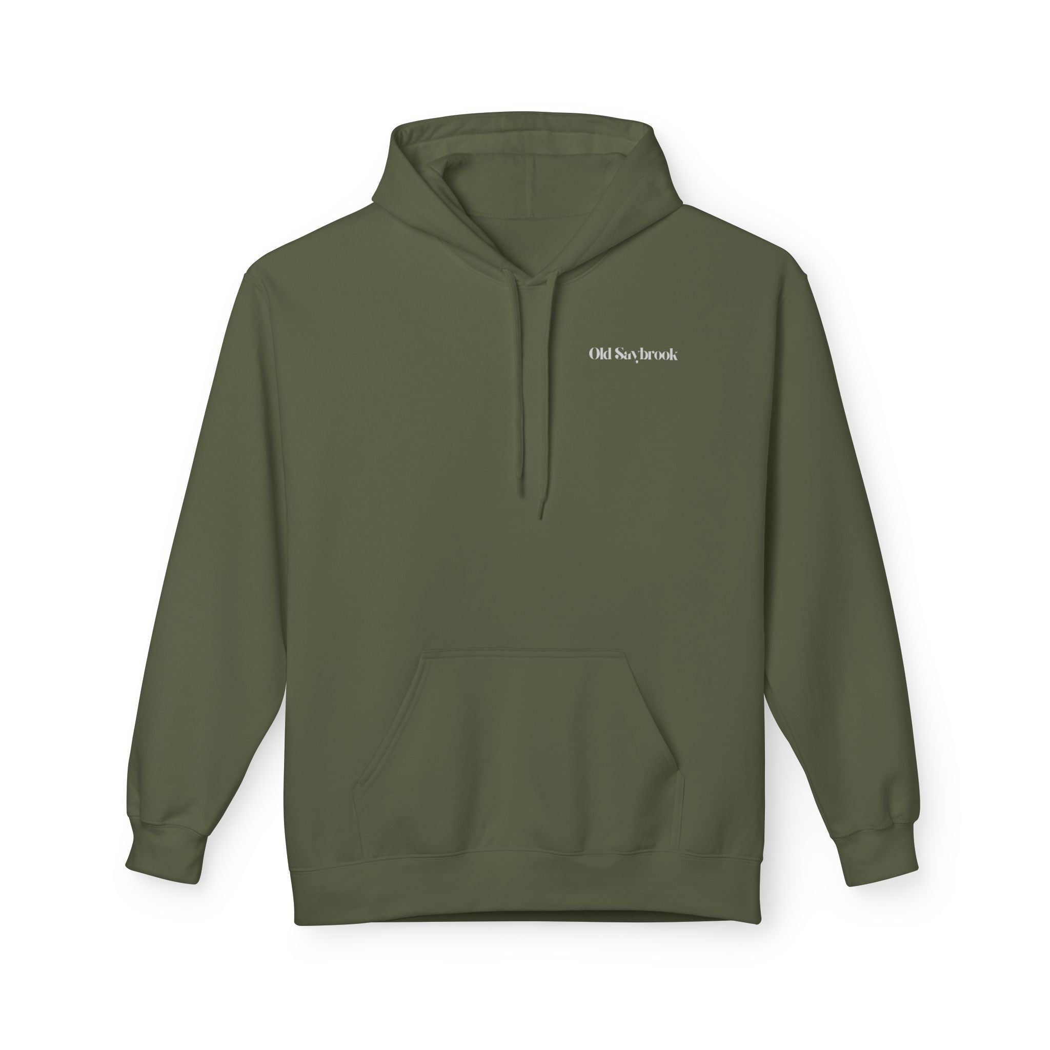 Adult- "Old Saybrook" (Front) Old Saybrook Light House (Back) - White Writing Hoodie