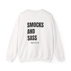 Adult- Art Teacher Crew Neck "Creativity Is Contagious" (Front)- "Smocks And Sass #ArtClub" (Back) -Crewneck Sweatshirt, Cozy Fall Apparel, Unisex Gift, Casual Style, September Vibes, Seasonal Fashion
