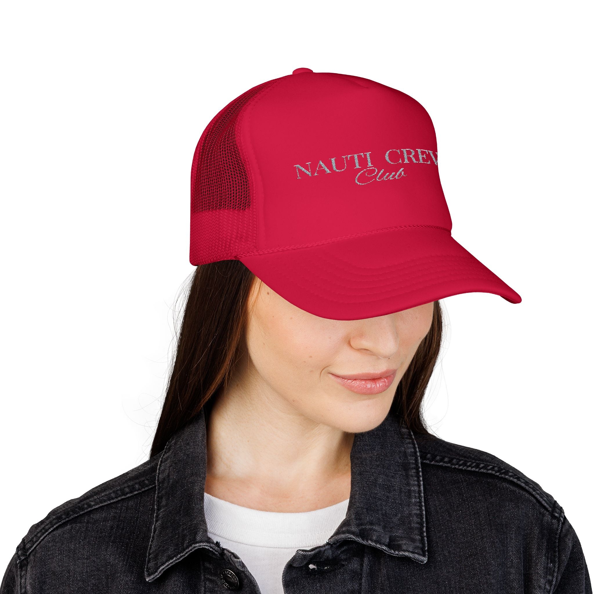 Matching "Nauti Crew club"- Embroidered Foam Trucker Hat, Nautical Gift, Summer Style Cap, Beach Party Accessory, Fishing Hat