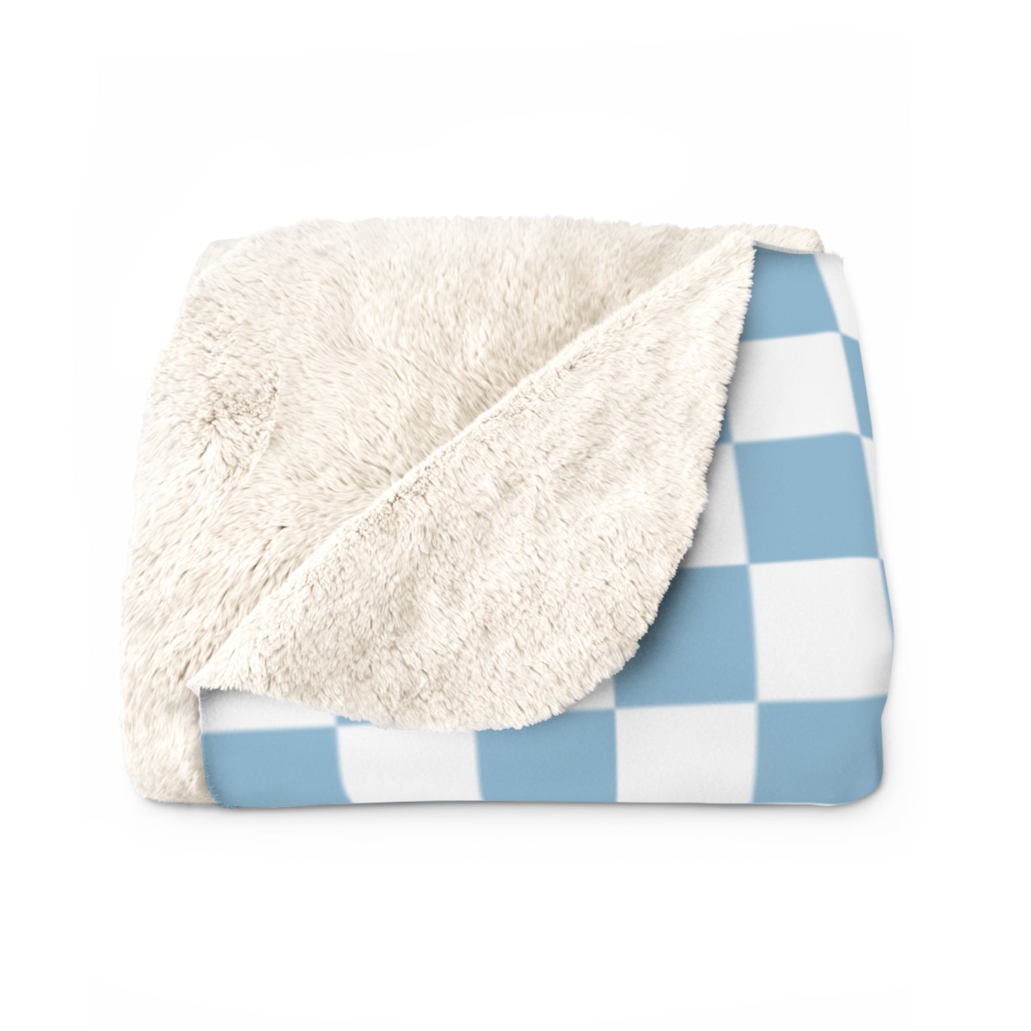 Cozy Lake House Sherpa Fleece Blanket- "Candlewood Lake, CT"-Blue Checkered- Soft Throw for Home, Perfect for Gift, Ocean Decor, Summer Vibes, Checkered Design