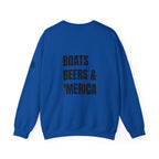 Adult- "'Merica" (Front) "Boats Beers & America" (Back)- Unisex Crewneck Sweatshirt, Fourth of July, Summer Boat Days