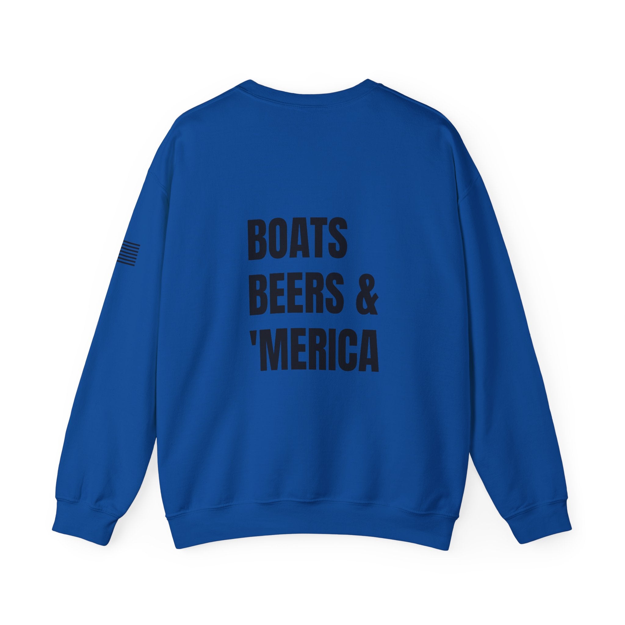 Adult- "'Merica" (Front) "Boats Beers & America" (Back)- Unisex Crewneck Sweatshirt, Fourth of July, Summer Boat Days