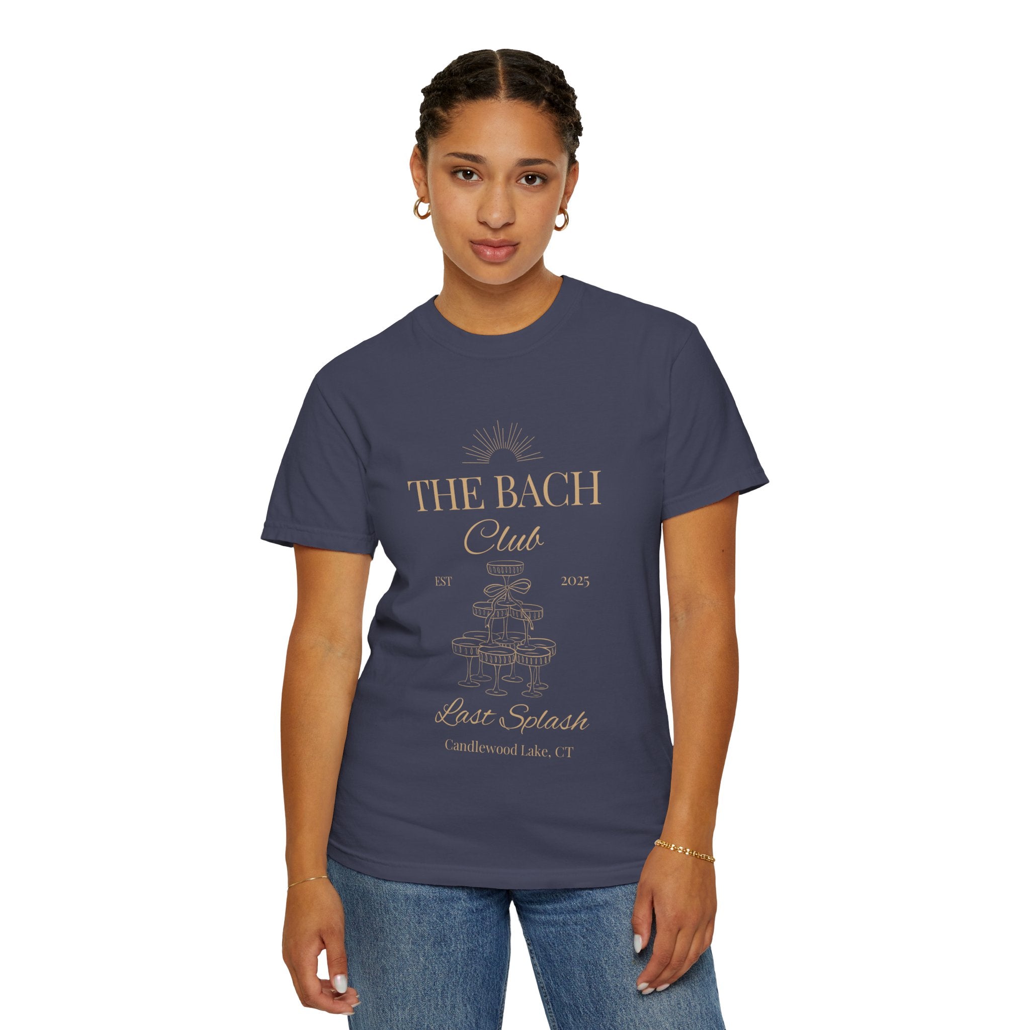 Matching "The Bach Club-Last Splash- Candlewood Lake" -In Beige Writing- Choose a Color Shirt- Perfect for Bachelorette and Wedding Parties- Unisex Vacation Top, Sailor Humor Apparel